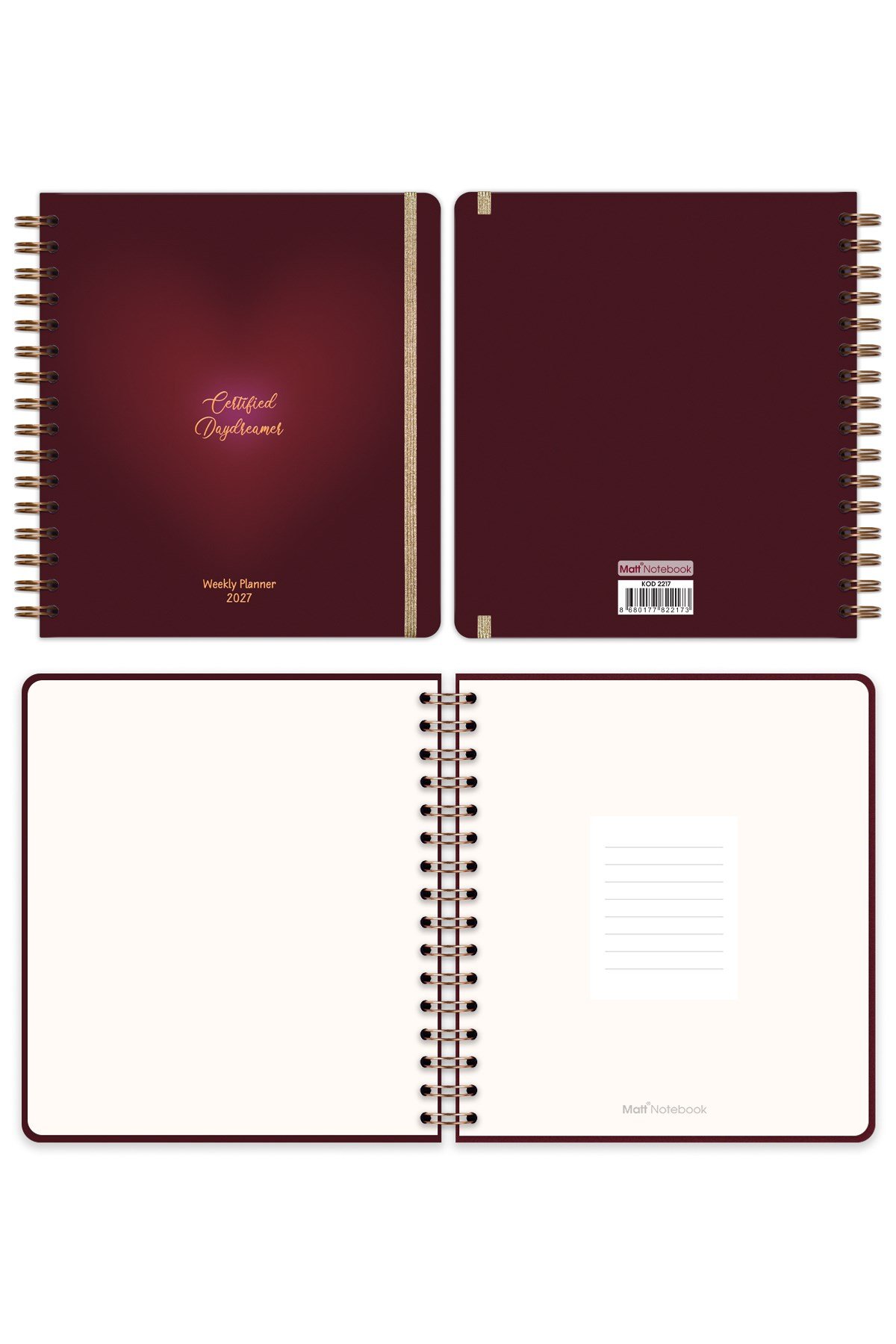 Matt Notebook 2027 Yılı Haftalık Kare Ajanda - 12 Aylık Kalp