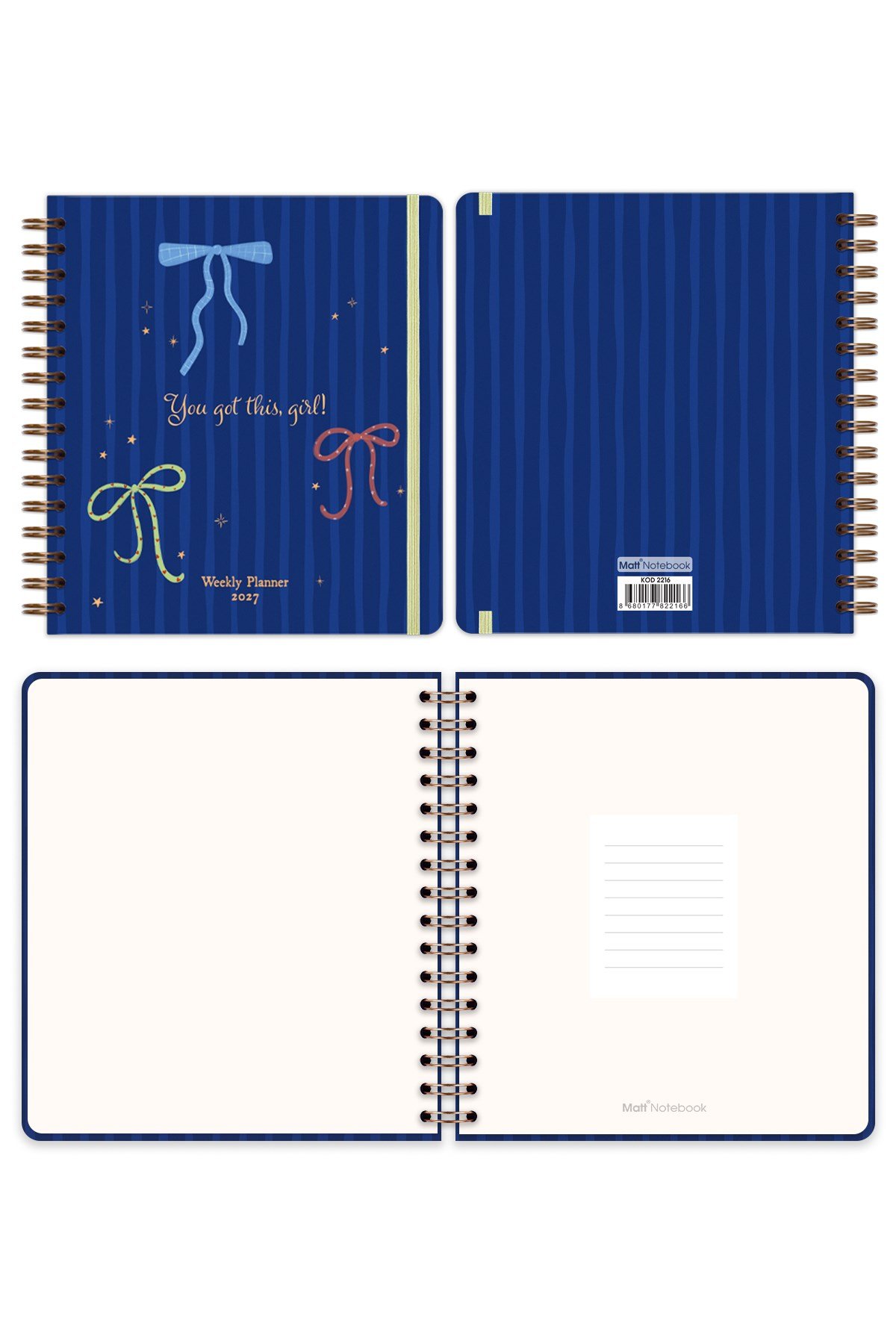 Matt Notebook 2027 Yılı Haftalık Kare Ajanda - 12 Aylık Fiyonklar