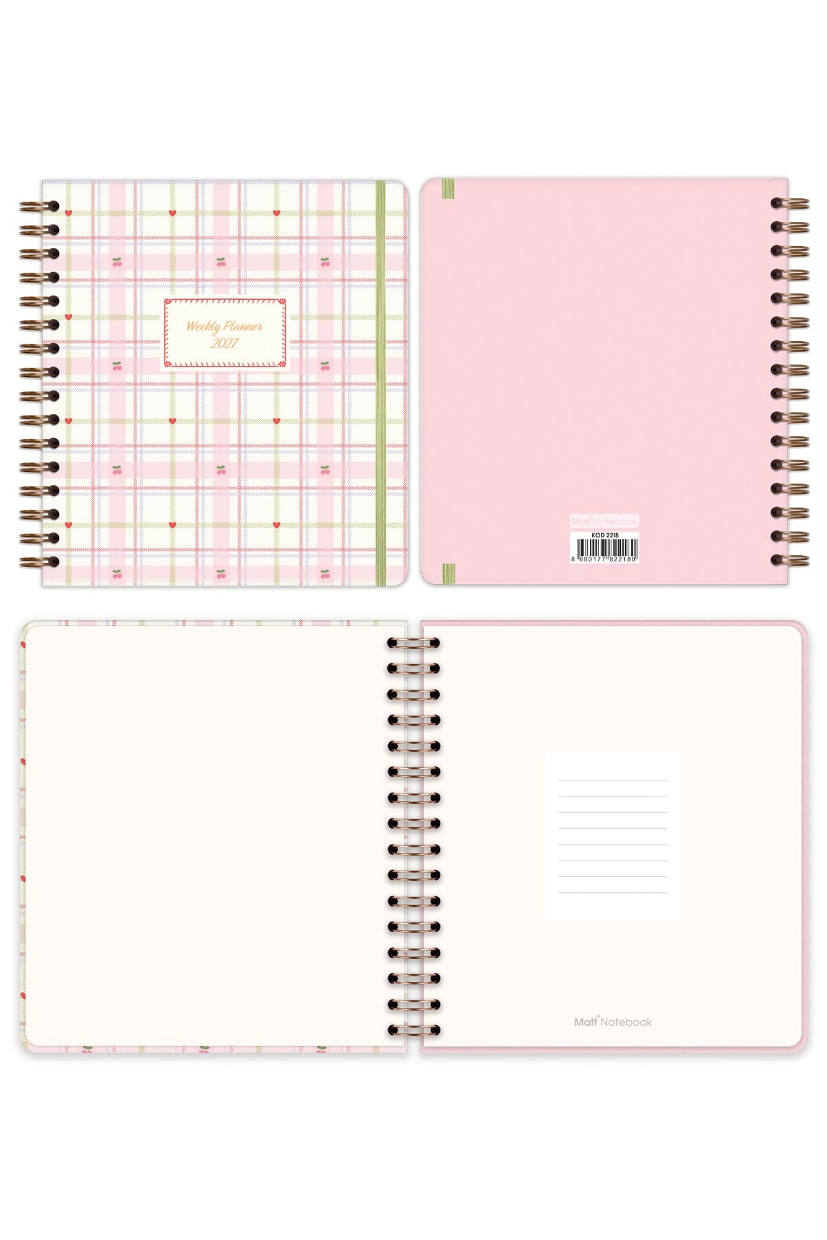 Matt Notebook 2027 Yılı Haftalık Kare Ajanda - 12 Aylık Ekose