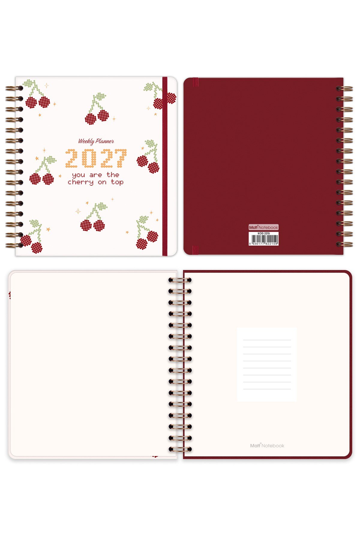 Matt Notebook 2027 Yılı Haftalık Kare Ajanda - 12 Aylık Kiraz