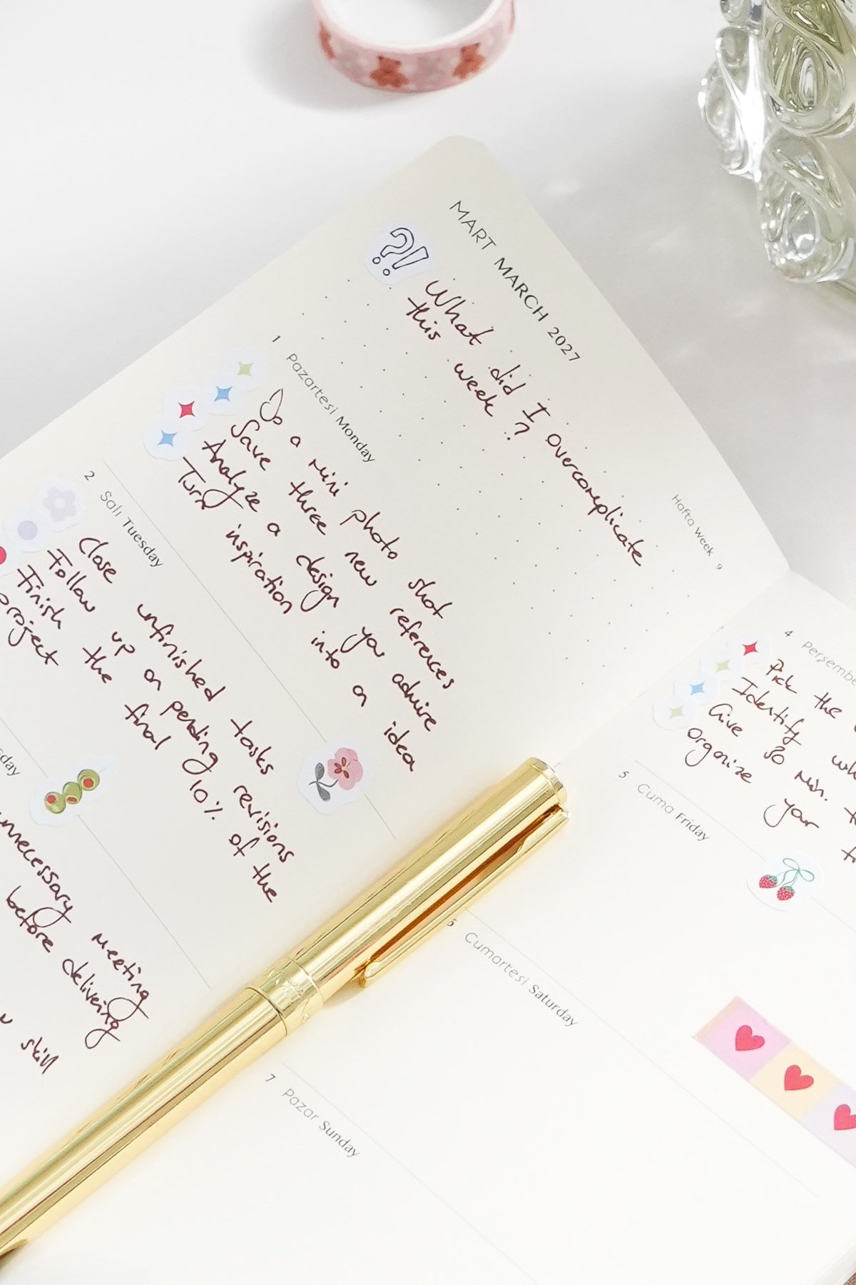 Matt Notebook 2027 Yılı Haftalık Keten 9x17 cm Cep Ajandası 12 Aylık Pembe