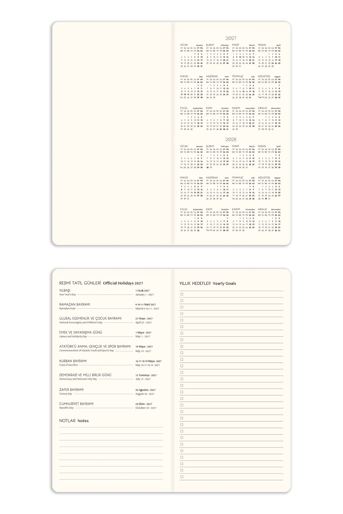 Matt Notebook 2027 Yılı Haftalık Keten 9x17 cm Cep Ajandası 12 Aylık Yeşil