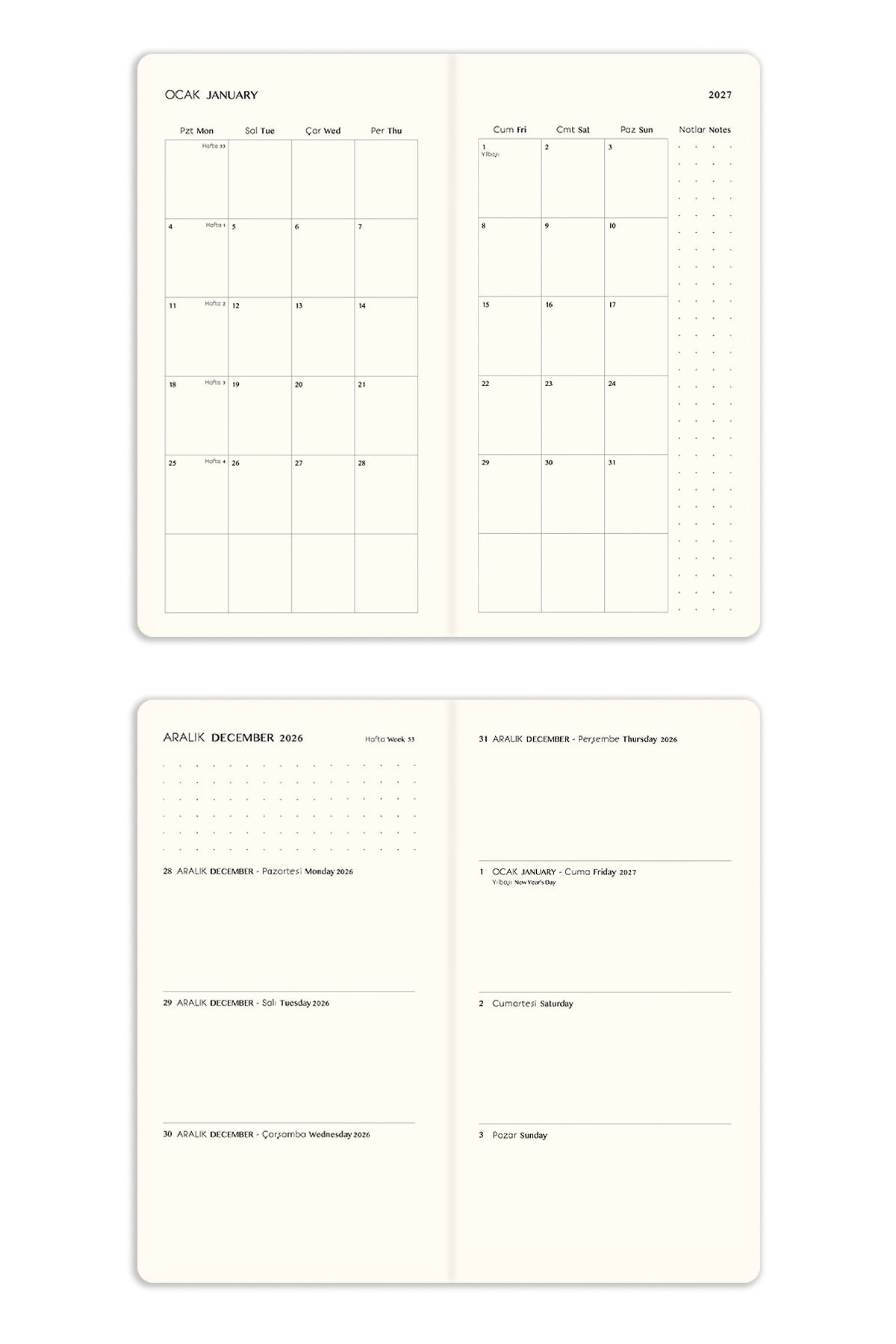 Matt Notebook 2027 Yılı Haftalık Keten 9x17 cm Cep Ajandası 12 Aylık Füme