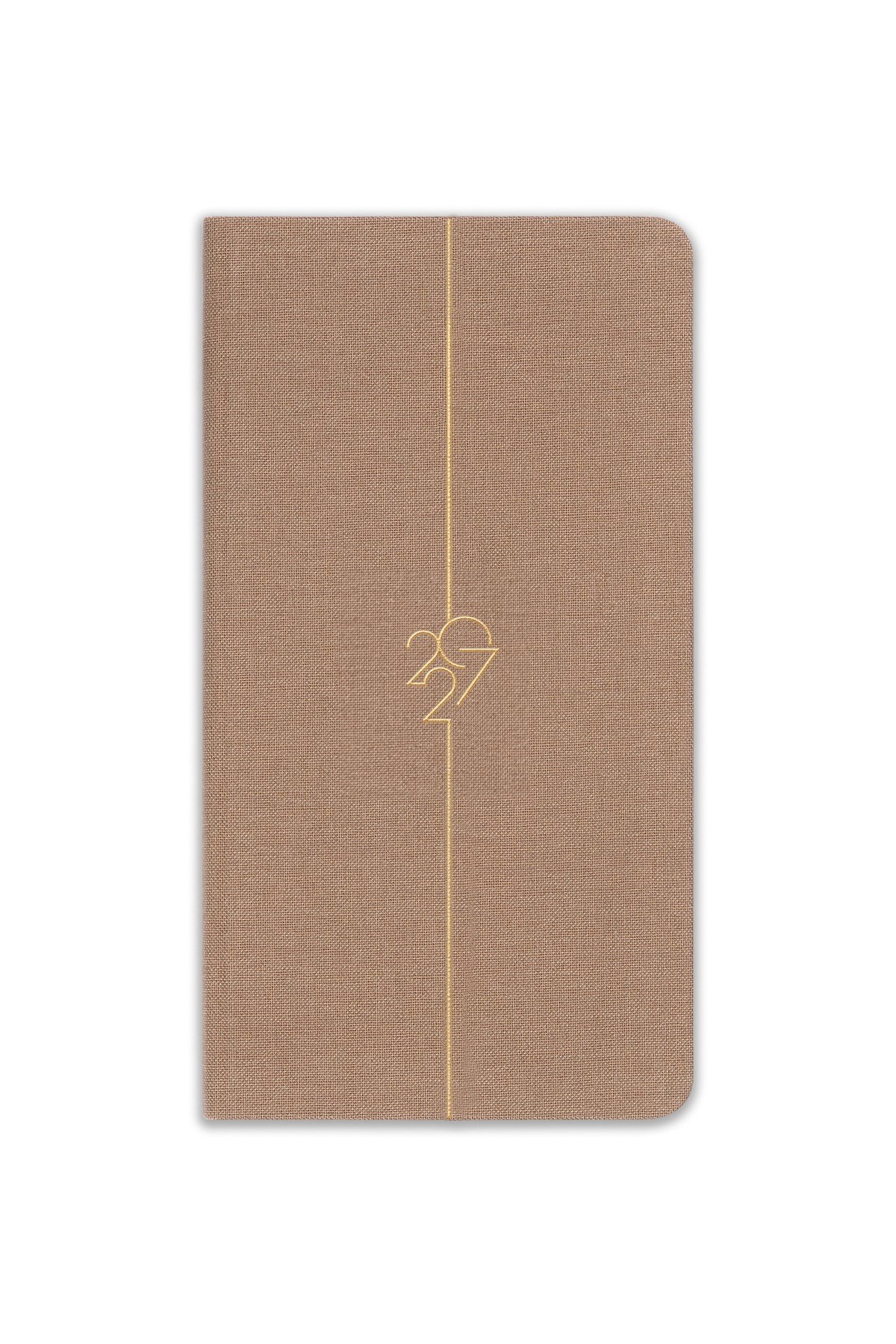 Matt Notebook 2027 Yılı Haftalık Keten 9x17 cm Cep Ajandası 12 Aylık Sütlü Kahve