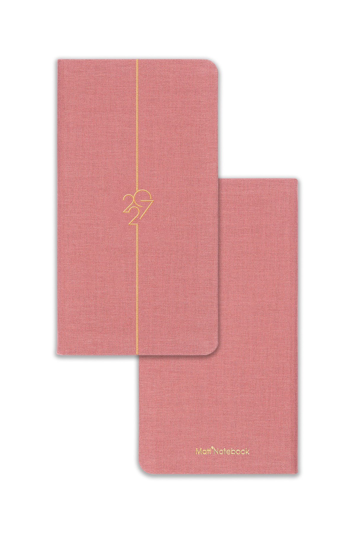 Matt Notebook 2027 Yılı Haftalık Keten 9x17 cm Cep Ajandası 12 Aylık Pembe