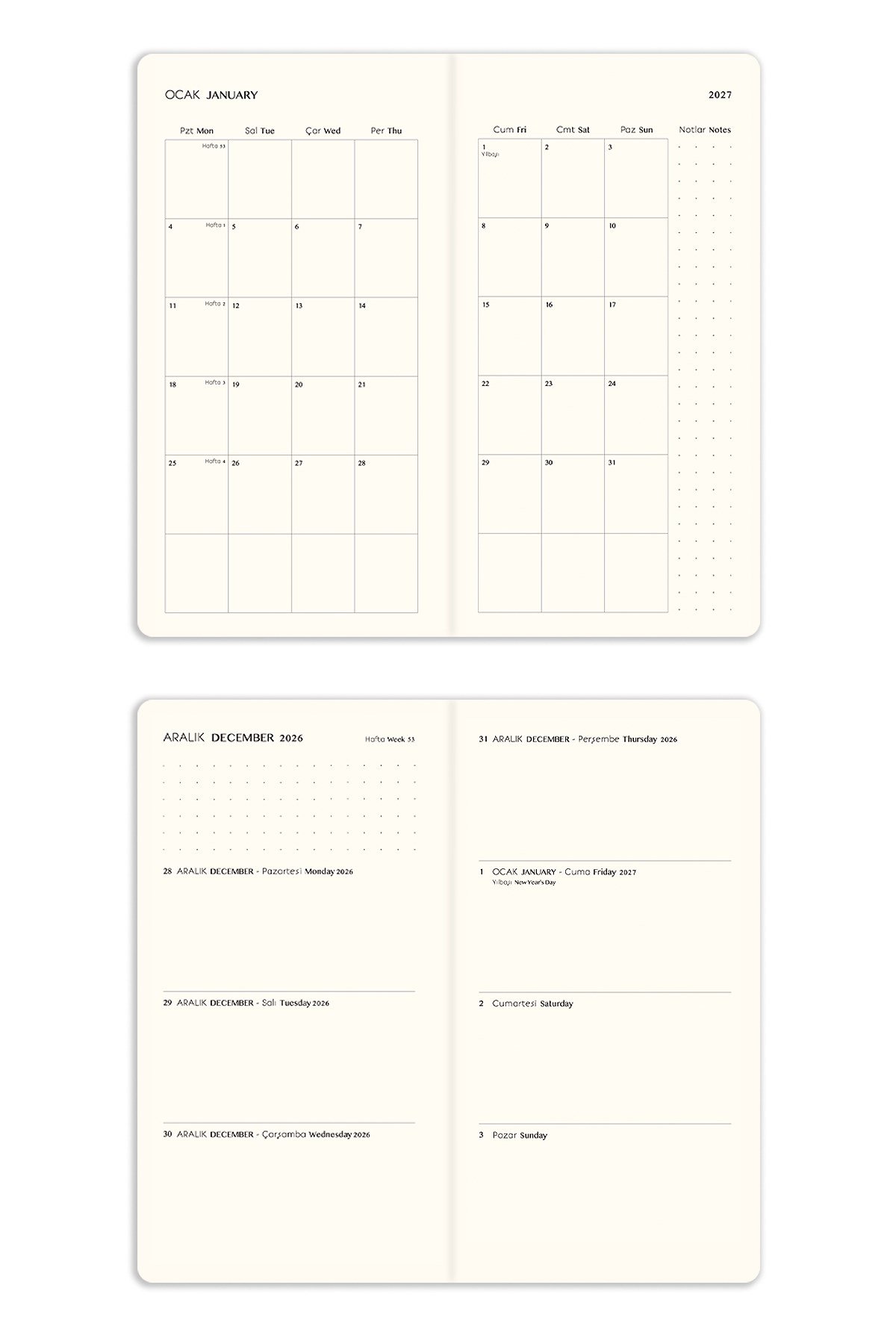 Matt Notebook 2027 Yılı Haftalık Keten 9x17 cm Cep Ajandası 12 Aylık Pembe