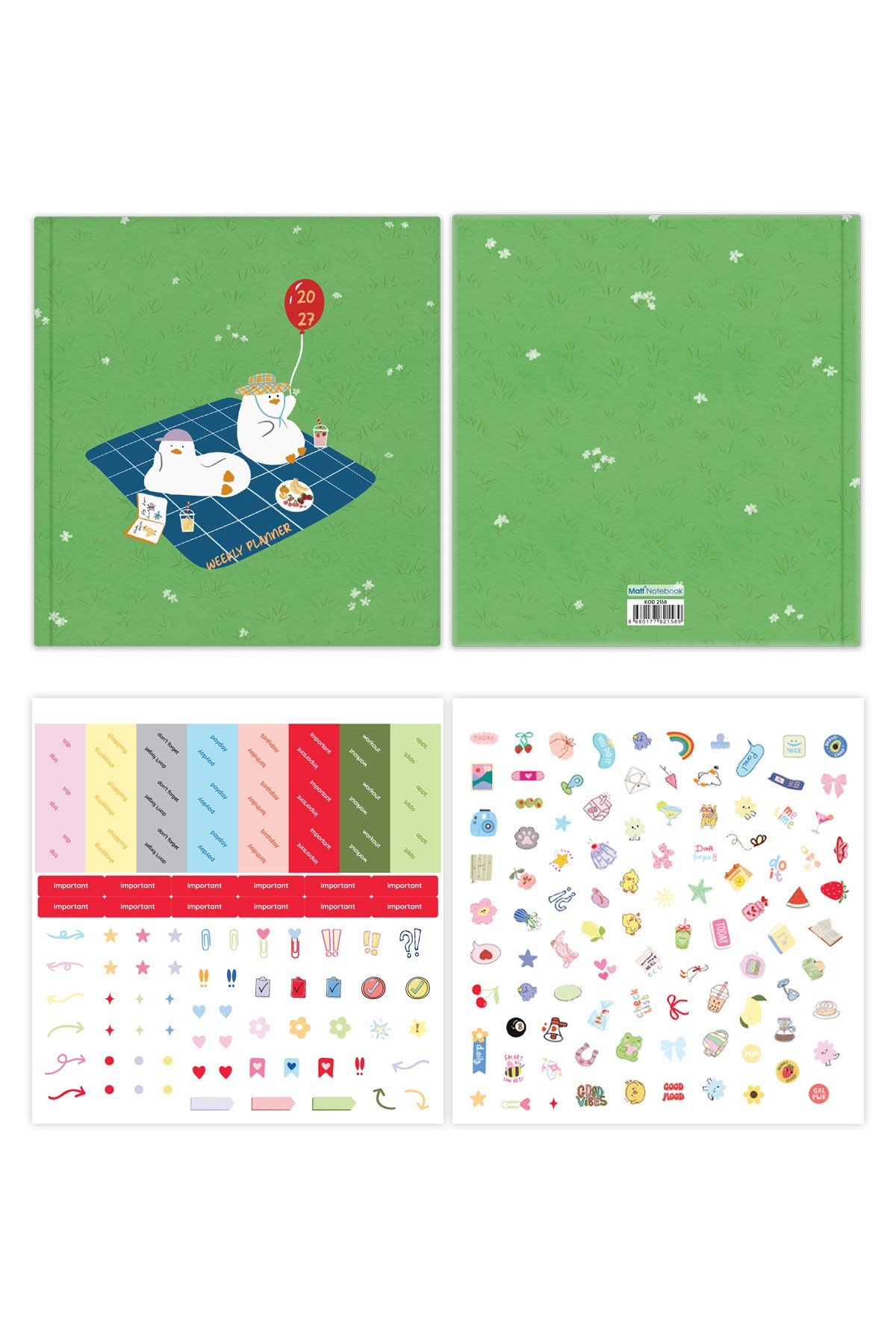 Matt Notebook 2027 Yılı Kare Haftalık Ajanda 15x15 cm Ördekler