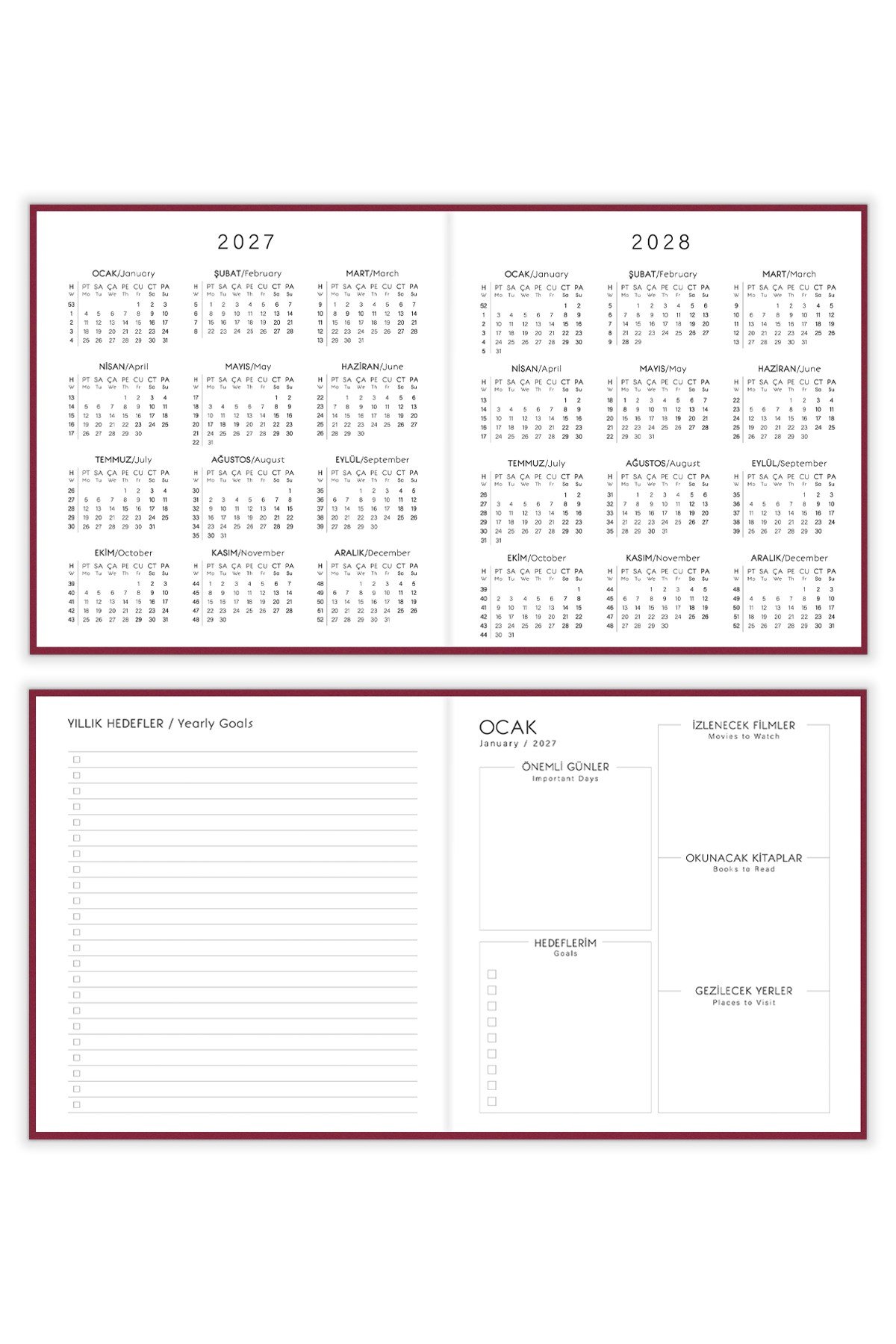 Matt Notebook 2027 Yılı Kare Haftalık Ajanda 15x15 cm Kalpler
