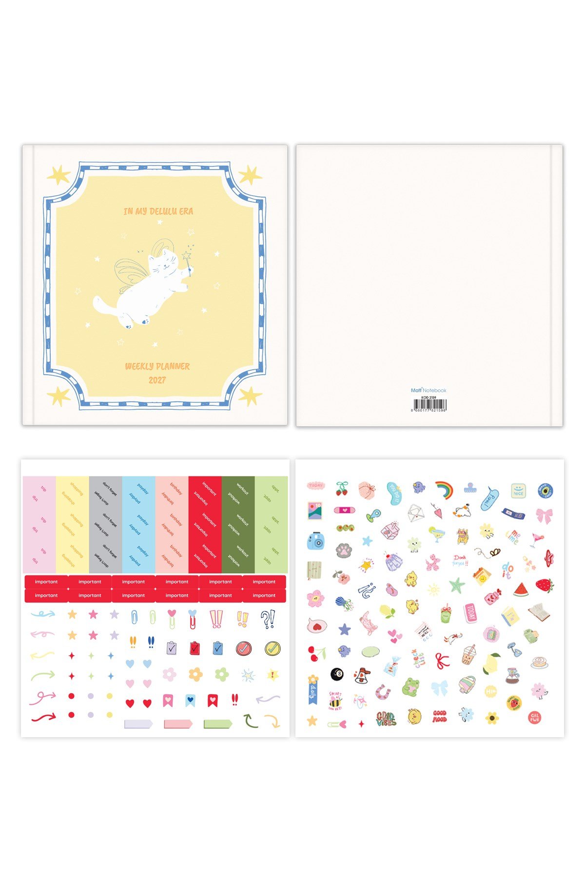 Matt Notebook 2027 Yılı Kare Haftalık Ajanda 15x15 cm Kedi