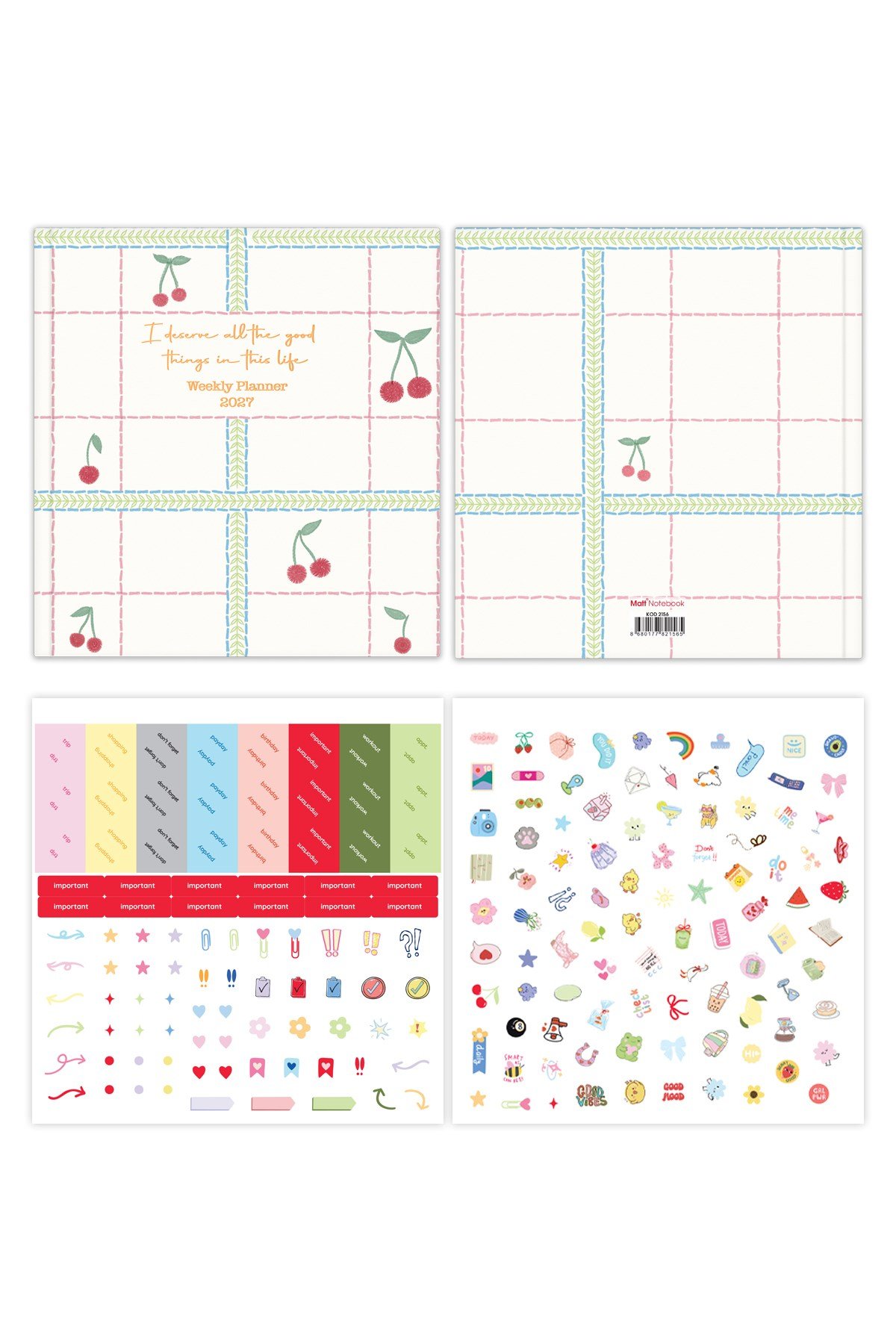 Matt Notebook 2027 Yılı Kare Haftalık Ajanda 15x15 cm Kiraz