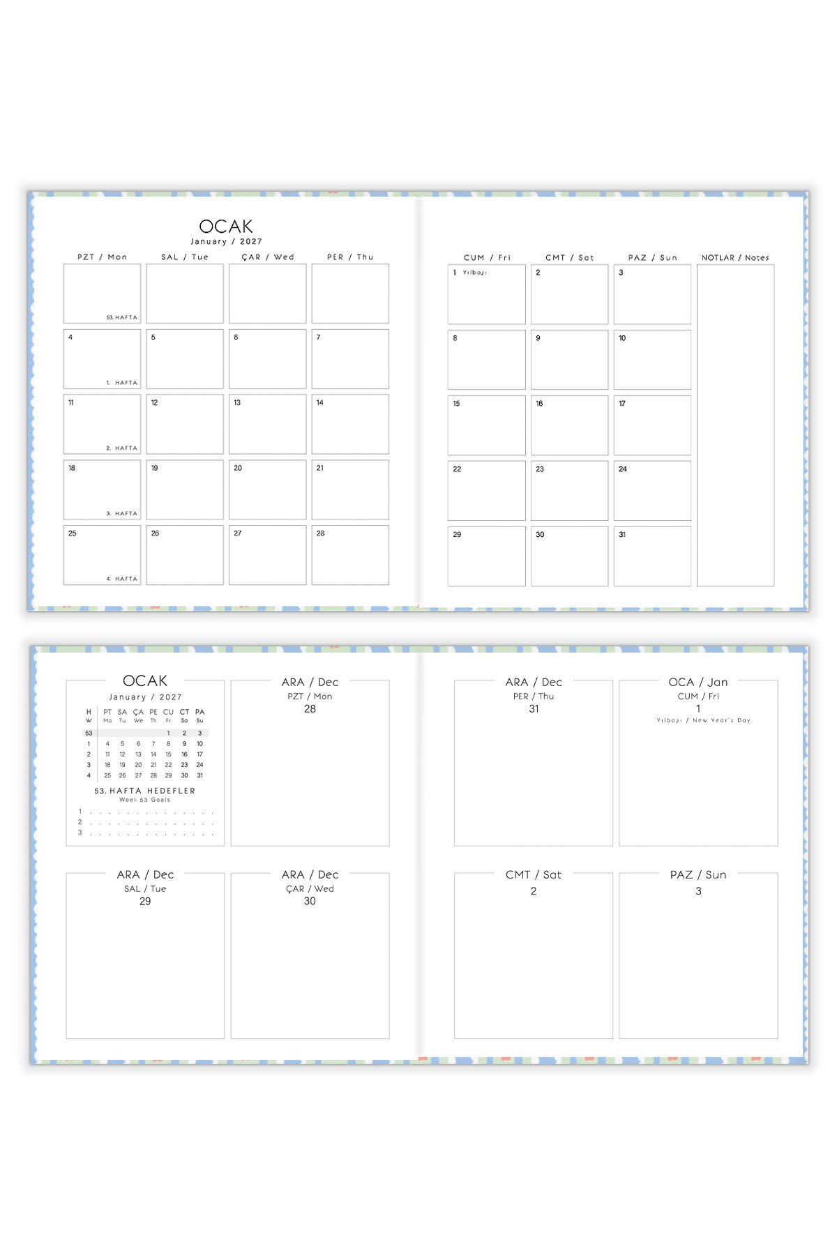 Matt Notebook 2027 Yılı Kare Haftalık Ajanda 15x15 cm Çiçekler