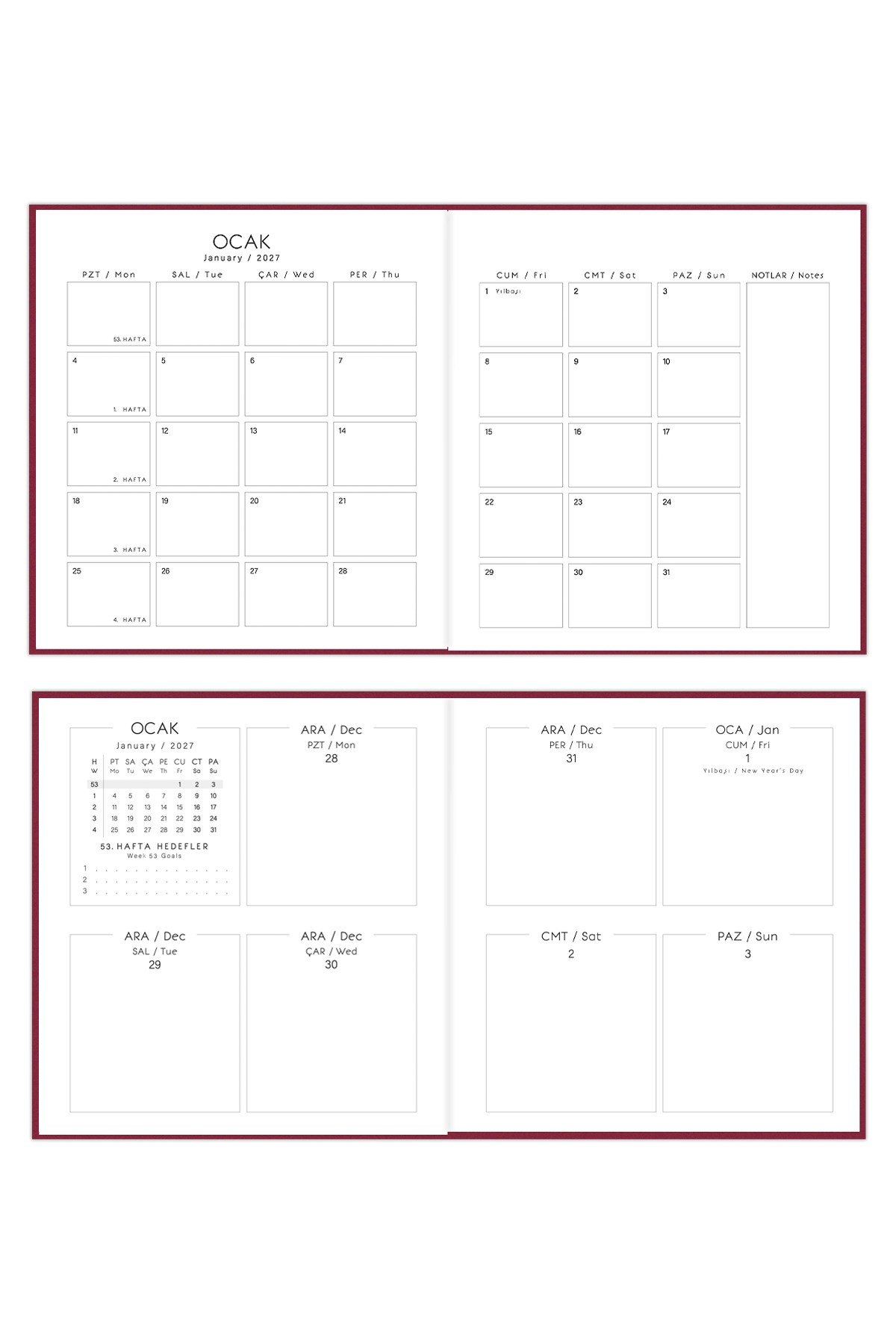 Matt Notebook 2027 Yılı Kare Haftalık Ajanda 15x15 cm Kalpler