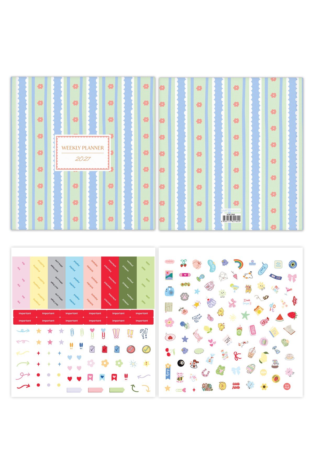 Matt Notebook 2027 Yılı Kare Haftalık Ajanda 15x15 cm Çiçekler