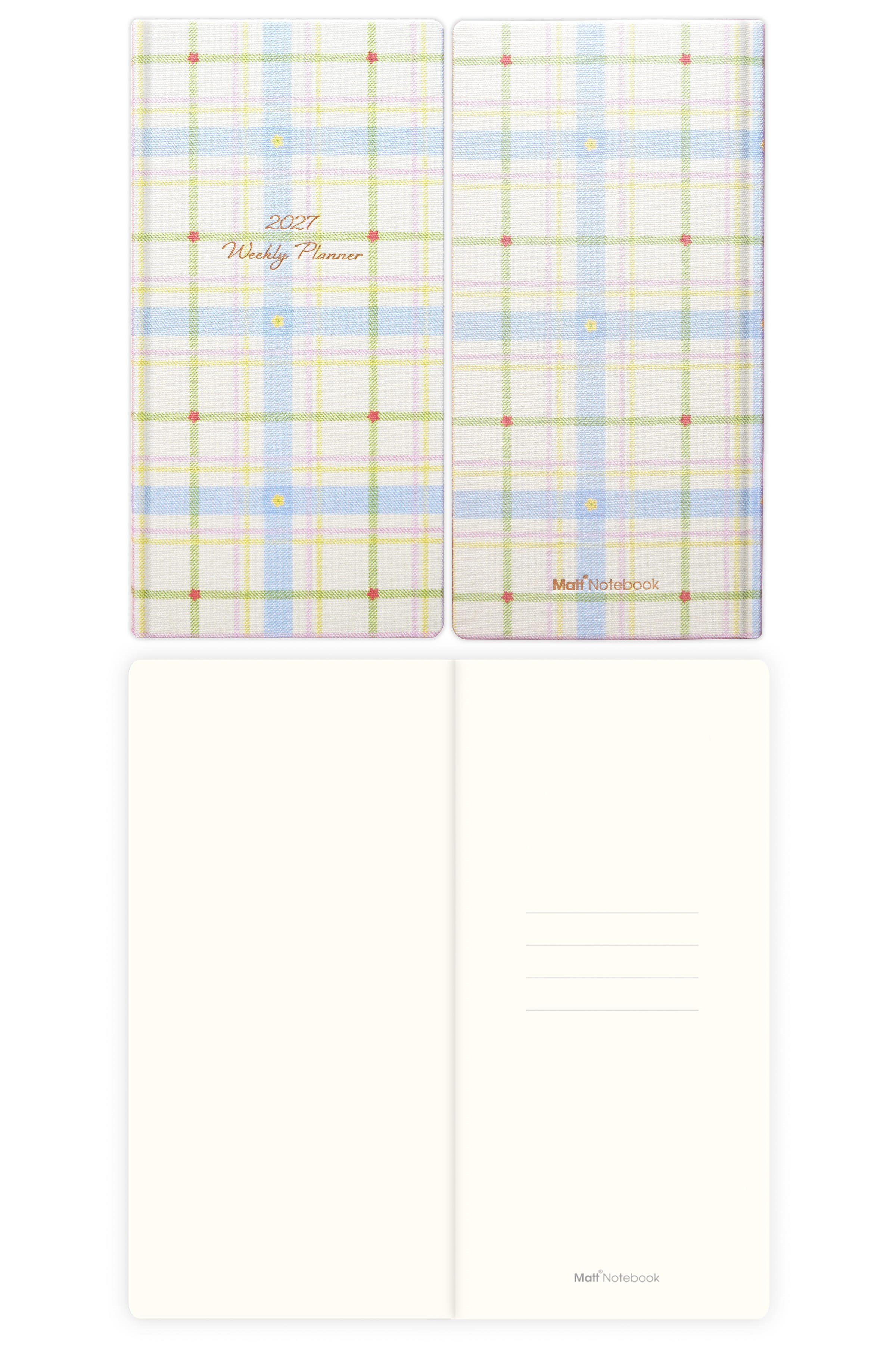 Matt Notebook 2027 Yılı Keten Haftalık Planlayıcı Kareli Cep Ajandası 9x18 cm Ekose