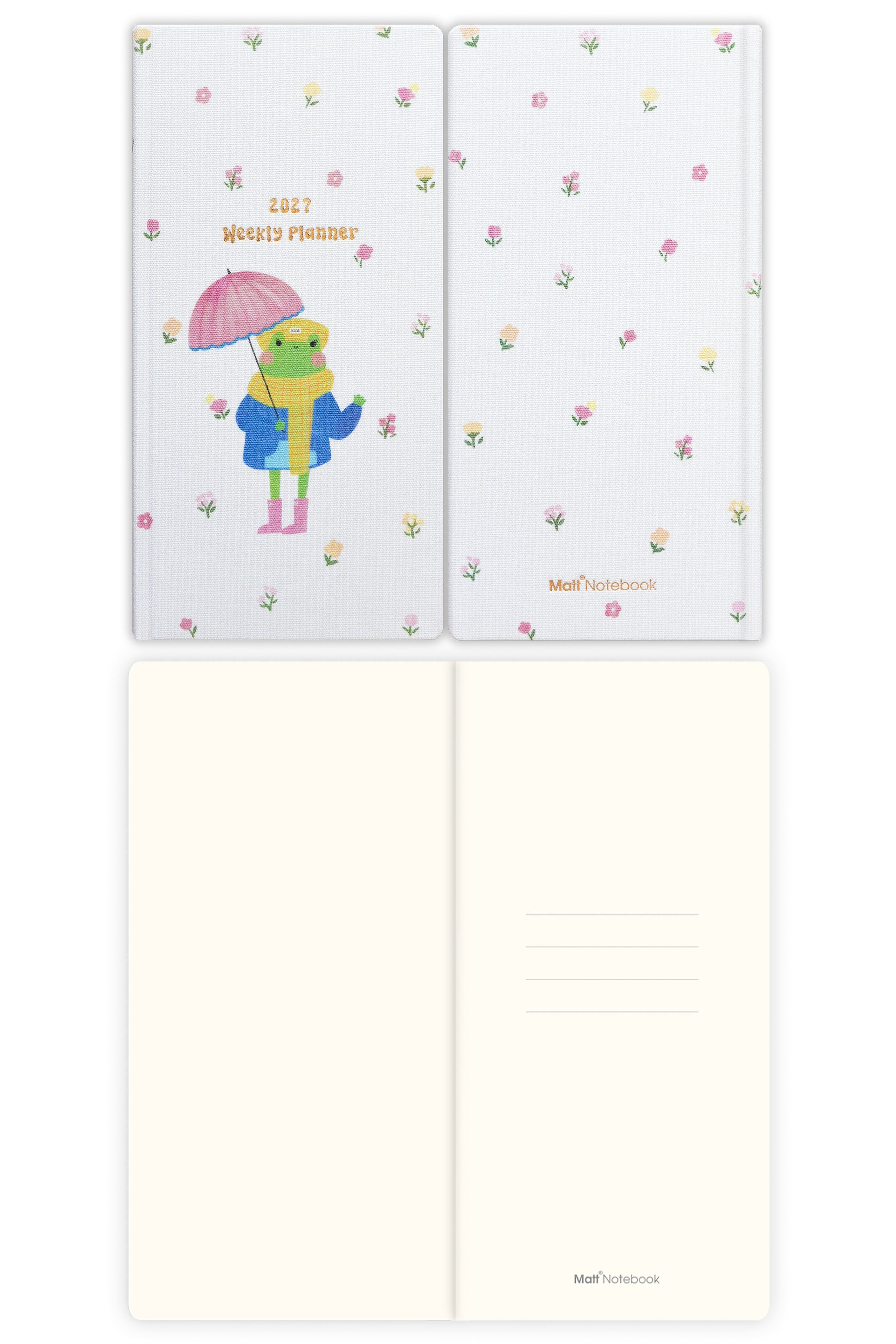 Matt Notebook 2027 Yılı Keten Haftalık Planlayıcı Kareli Cep Ajandası 9x18 cm Kurbağa