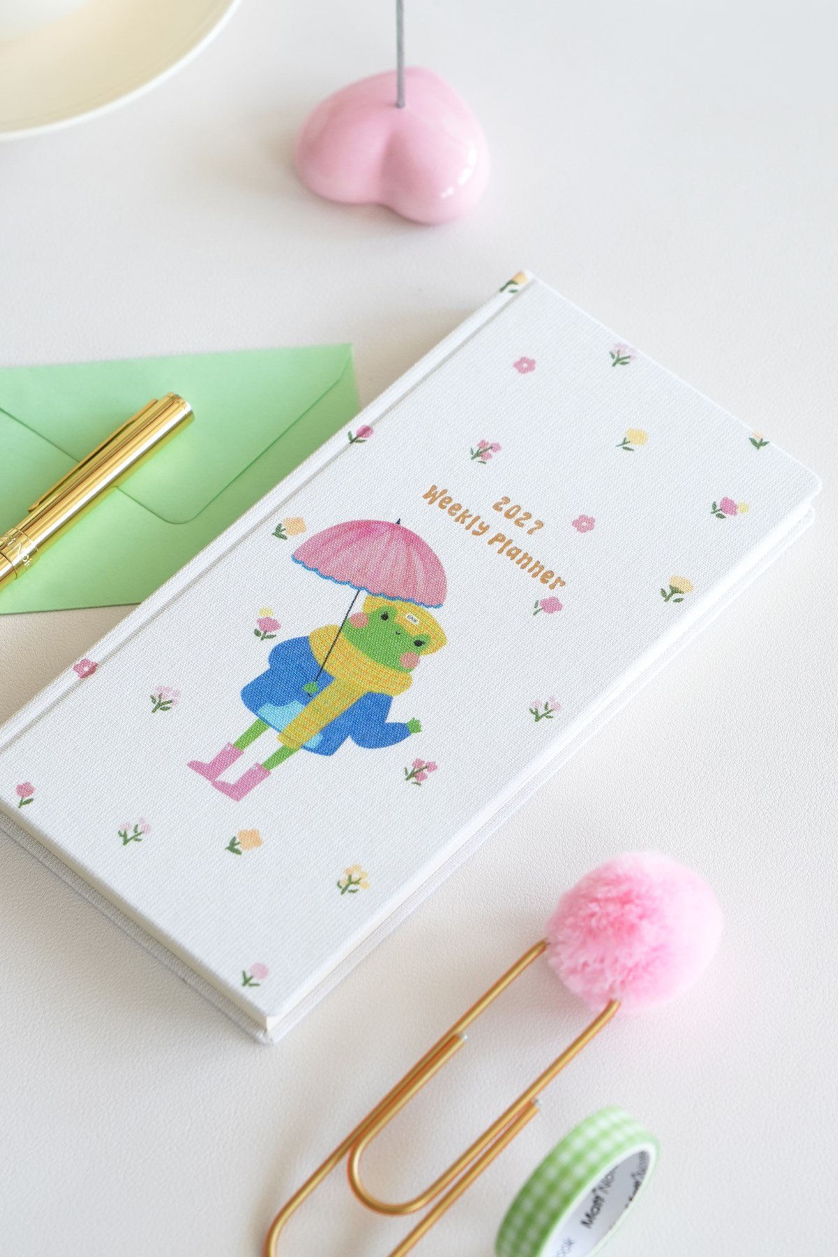 Matt Notebook 2027 Yılı Keten Haftalık Planlayıcı Kareli Cep Ajandası 9x18 cm Kurbağa