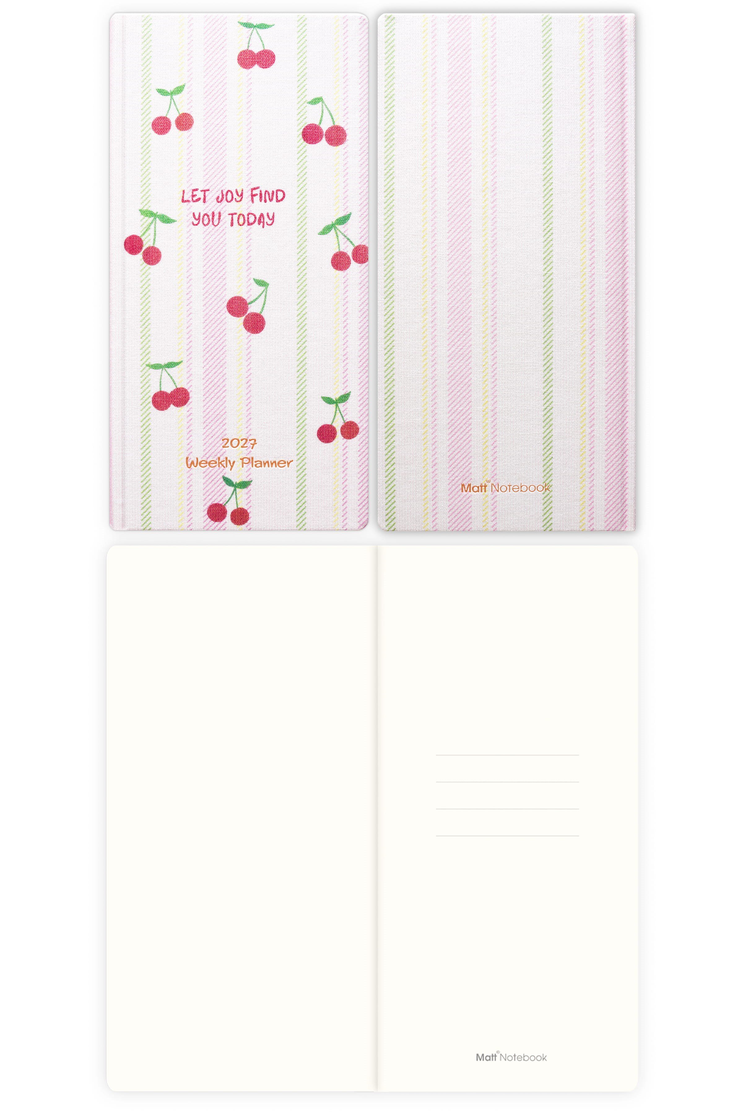 Matt Notebook 2027 Yılı Keten Haftalık Planlayıcı Kareli Cep Ajandası 9x18 cm Kiraz