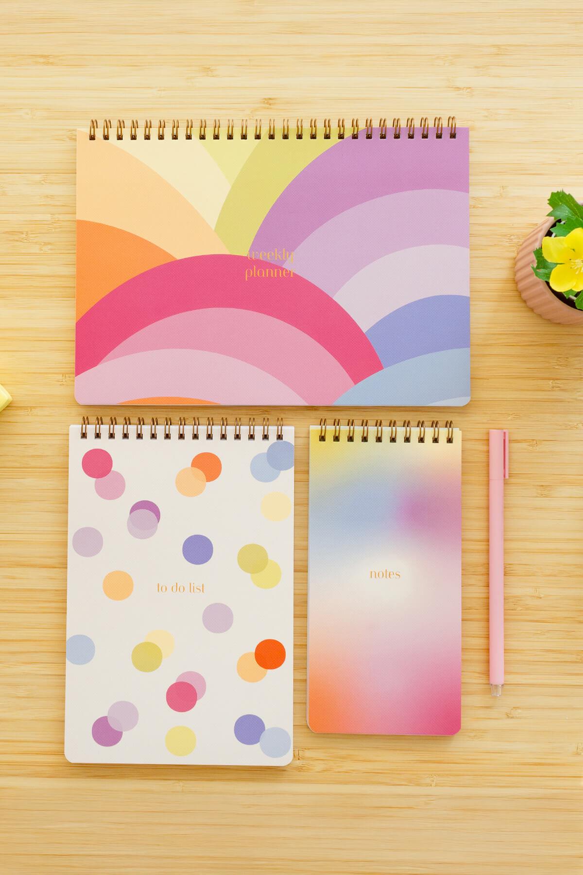 Matt Notebook 3'lü Spiralli Masaüstü Planlayıcı Set Gökkuşağı
