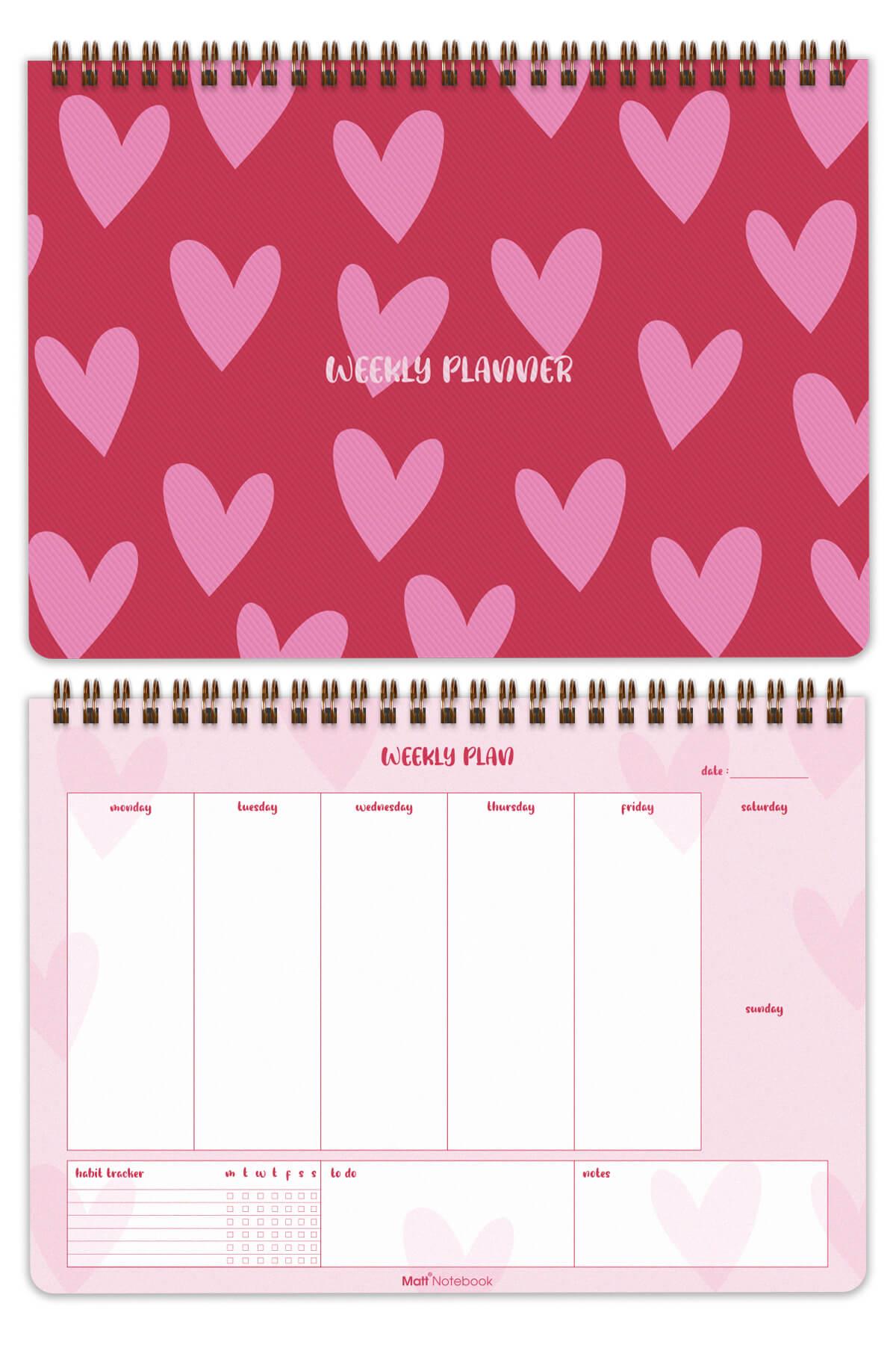 Matt Notebook 3'lü Spiralli Masaüstü Planlayıcı Set Kalpler