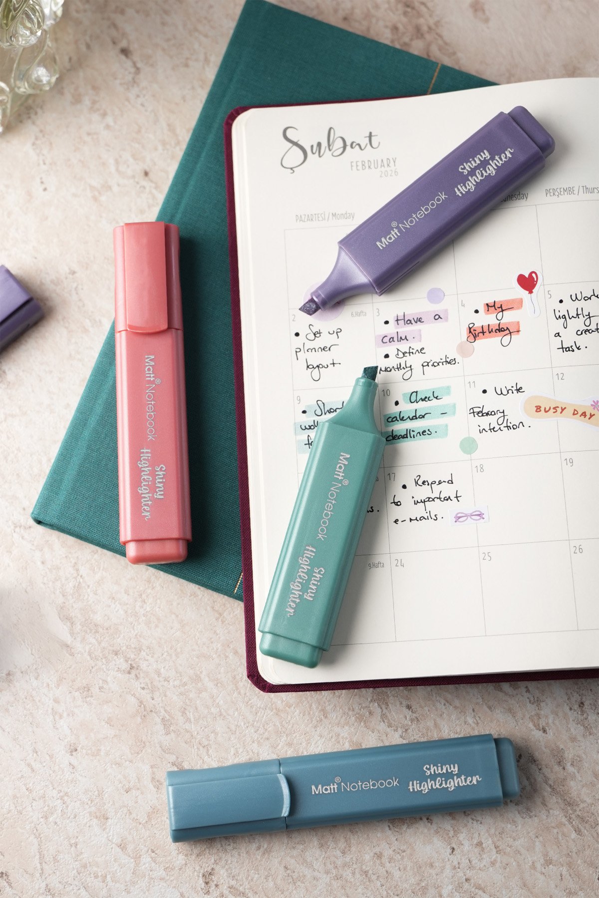 Matt Notebook 4'lü Highlighter Metalik Renk Fosforlu Kalem Seti