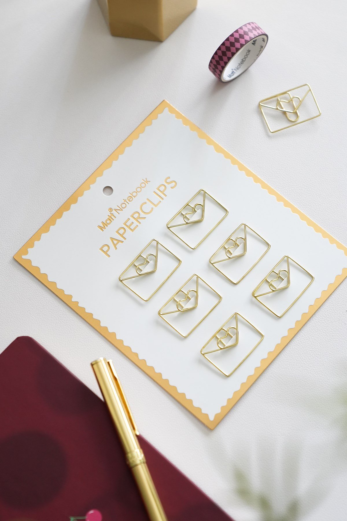 Matt Notebook 6'lı Zarf Şekilli Metal Ataş Seti - Gold