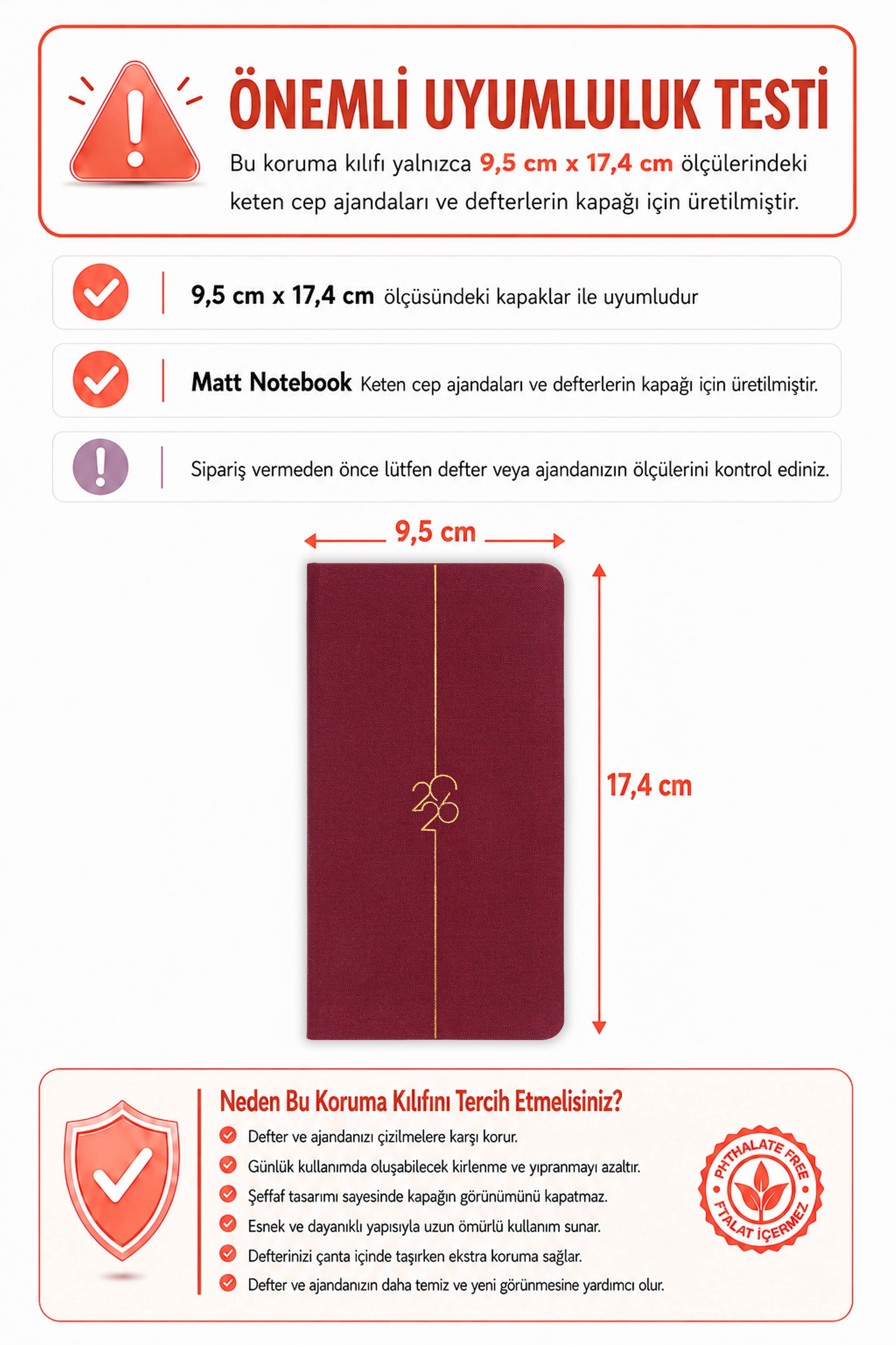Matt Notebook 9x17 cm Ciltli Ajanda Defter Şeffaf Koruma Kılıfı