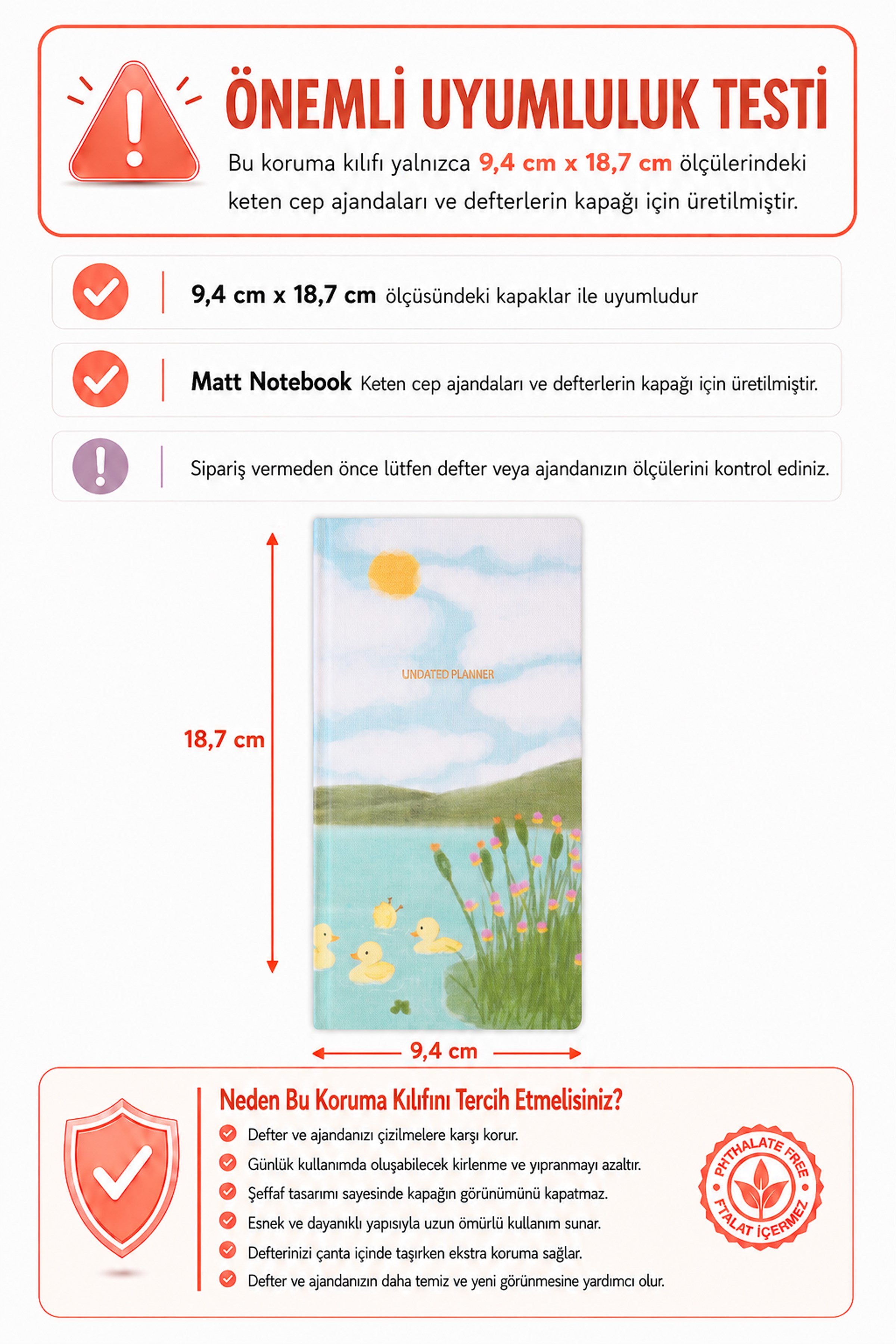 Matt Notebook 9x18 cm Ciltli Ajanda Defter Şeffaf Koruma Kılıfı