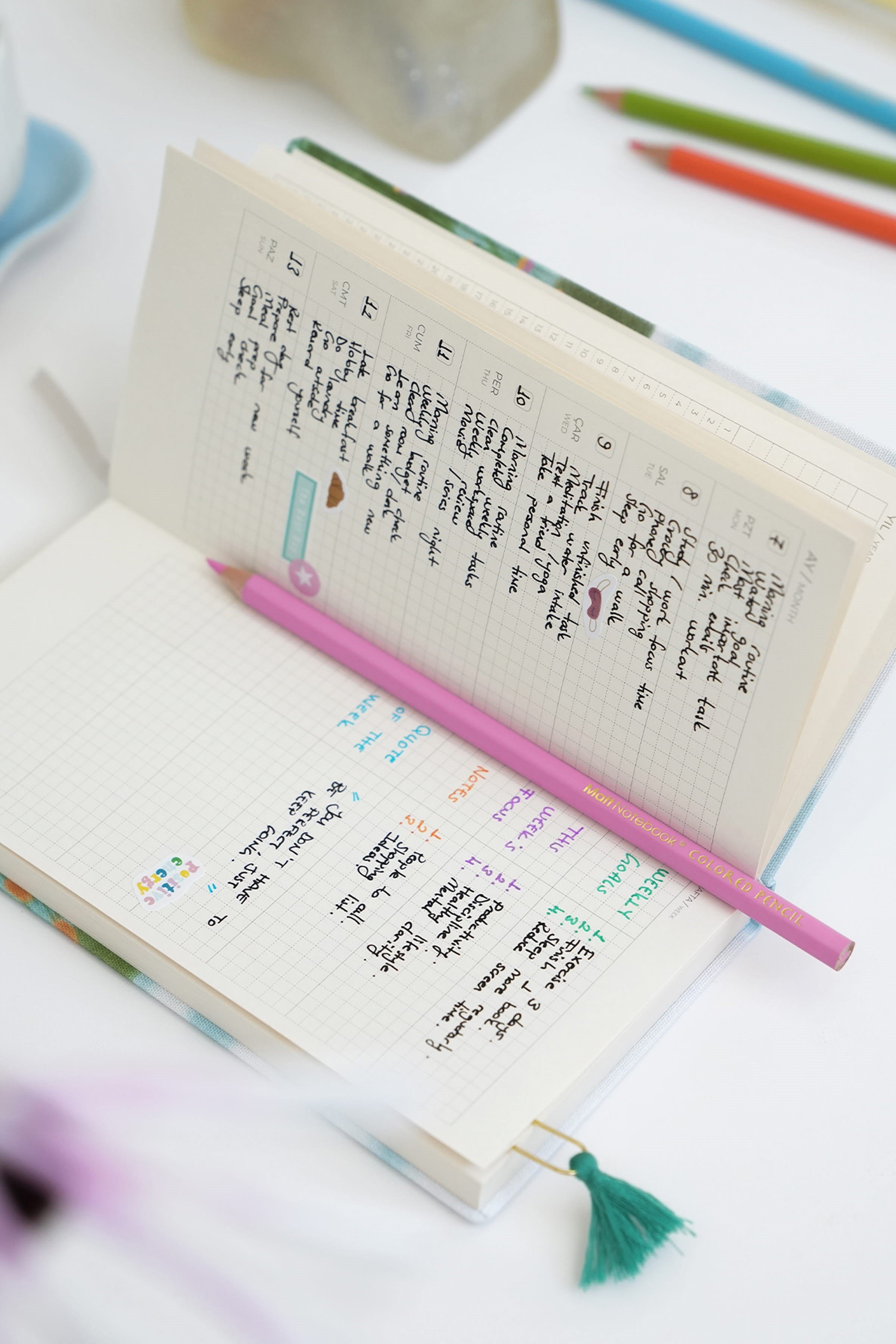 Matt Notebook 9x18 cm Keten Süresiz Haftalık Planlayıcı Kareli Cep Ajandası Manzara