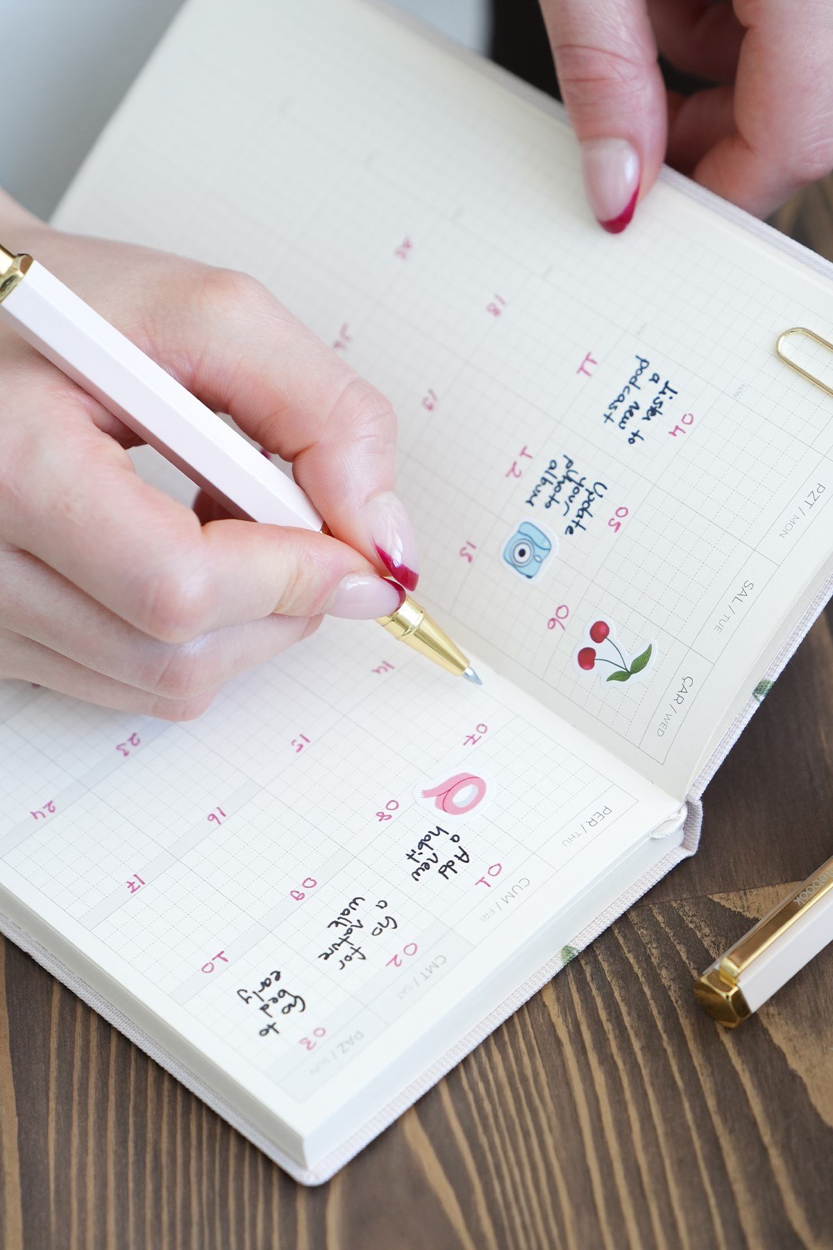 Matt Notebook 9x18 cm Keten Süresiz Haftalık Planlayıcı Kareli Cep Ajandası Kiraz