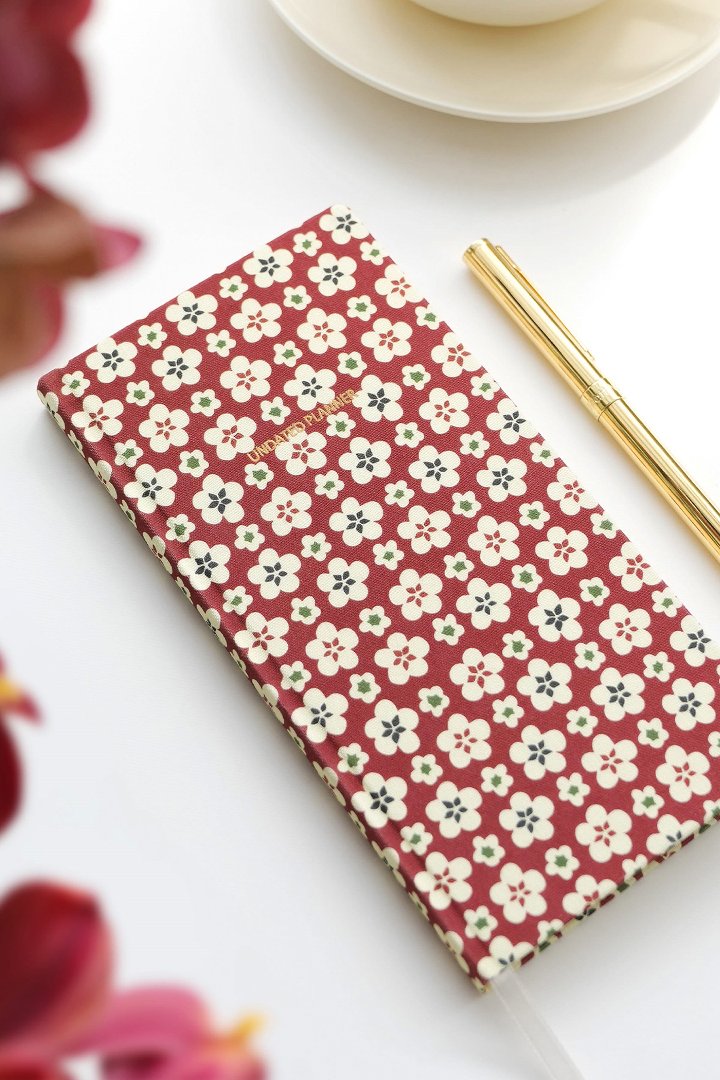 Matt Notebook 9x18 cm Keten Süresiz Haftalık Planlayıcı Kareli Cep Ajandası Çiçekler