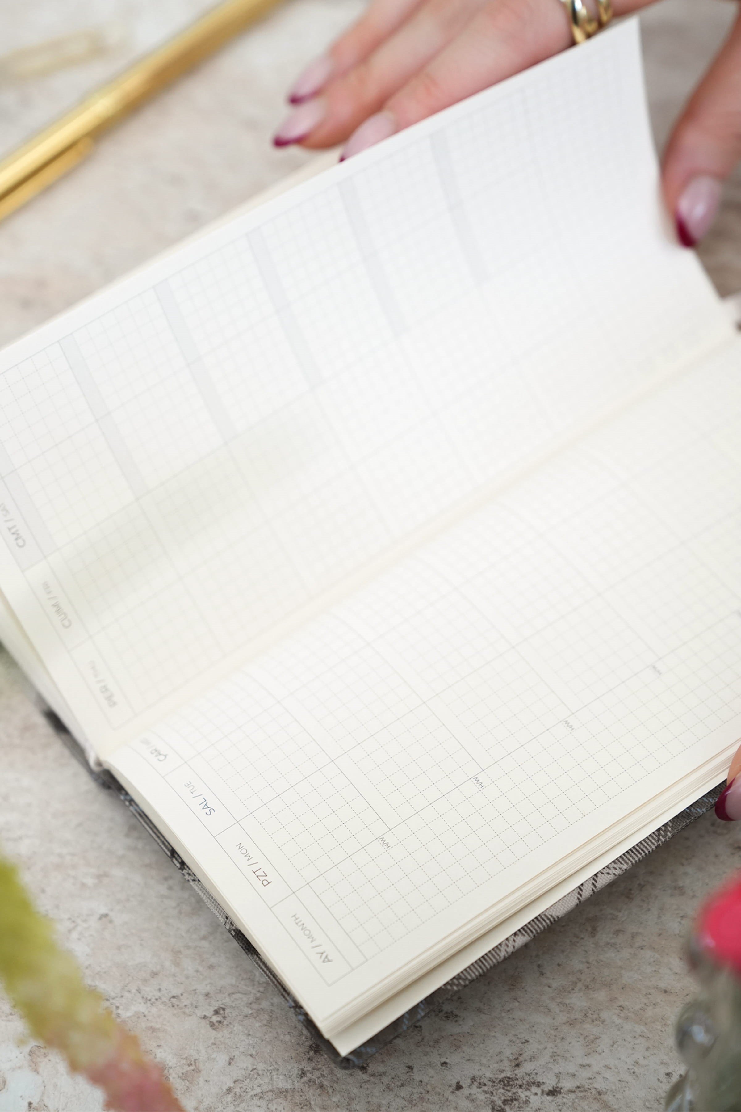 Matt Notebook 9x18 cm Keten Süresiz Haftalık Planlayıcı Kareli Cep Ajandası Ekose