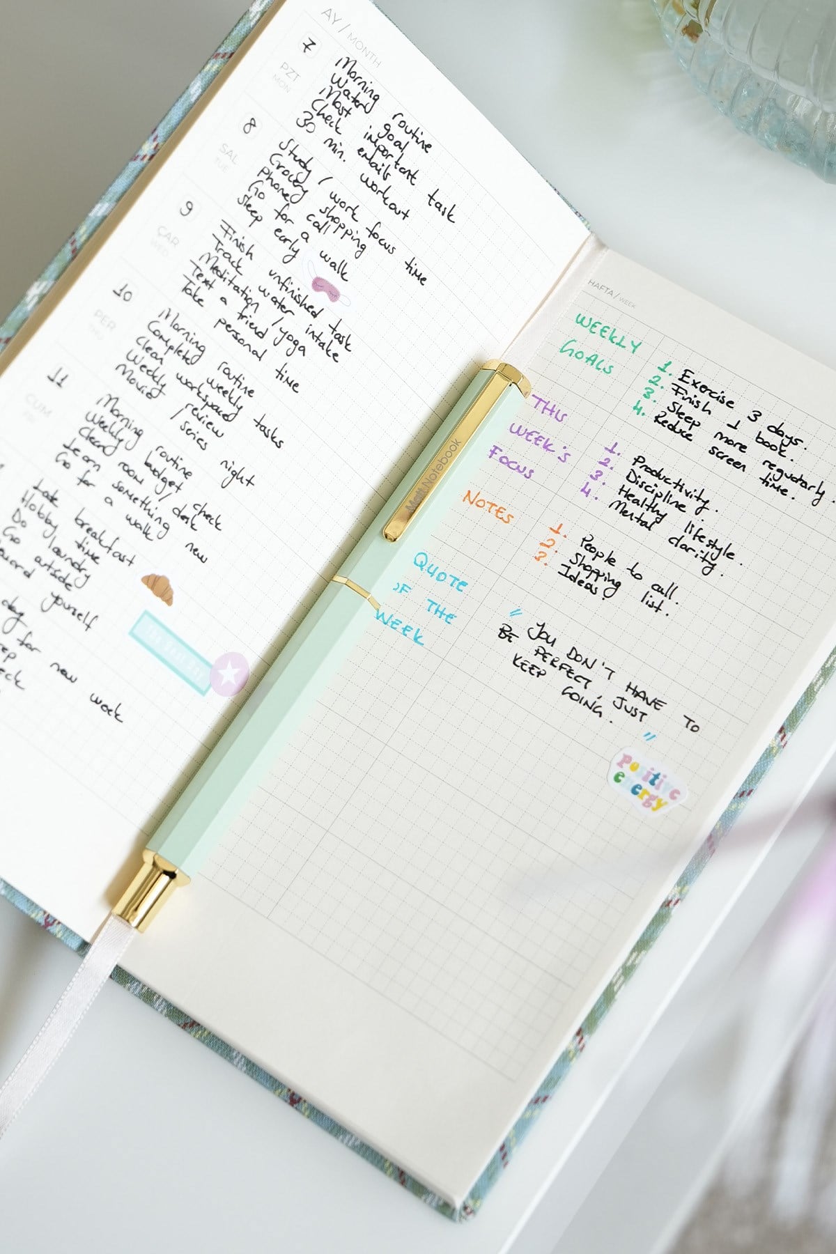 Matt Notebook 9x18 cm Keten Süresiz Haftalık Planlayıcı Kareli Cep Ajandası Ekose