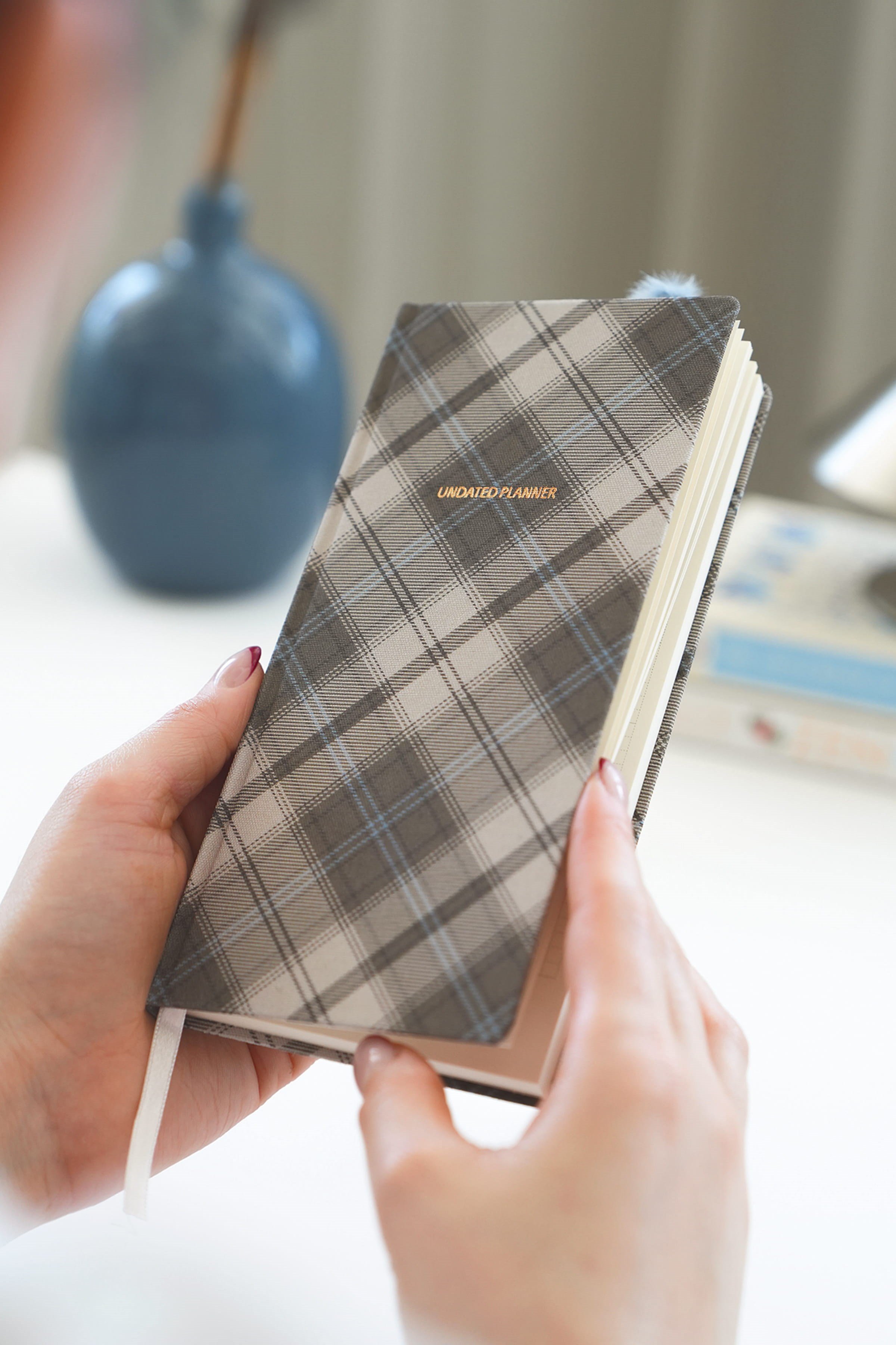 Matt Notebook 9x18 cm Keten Süresiz Haftalık Planlayıcı Kareli Cep Ajandası Ekose