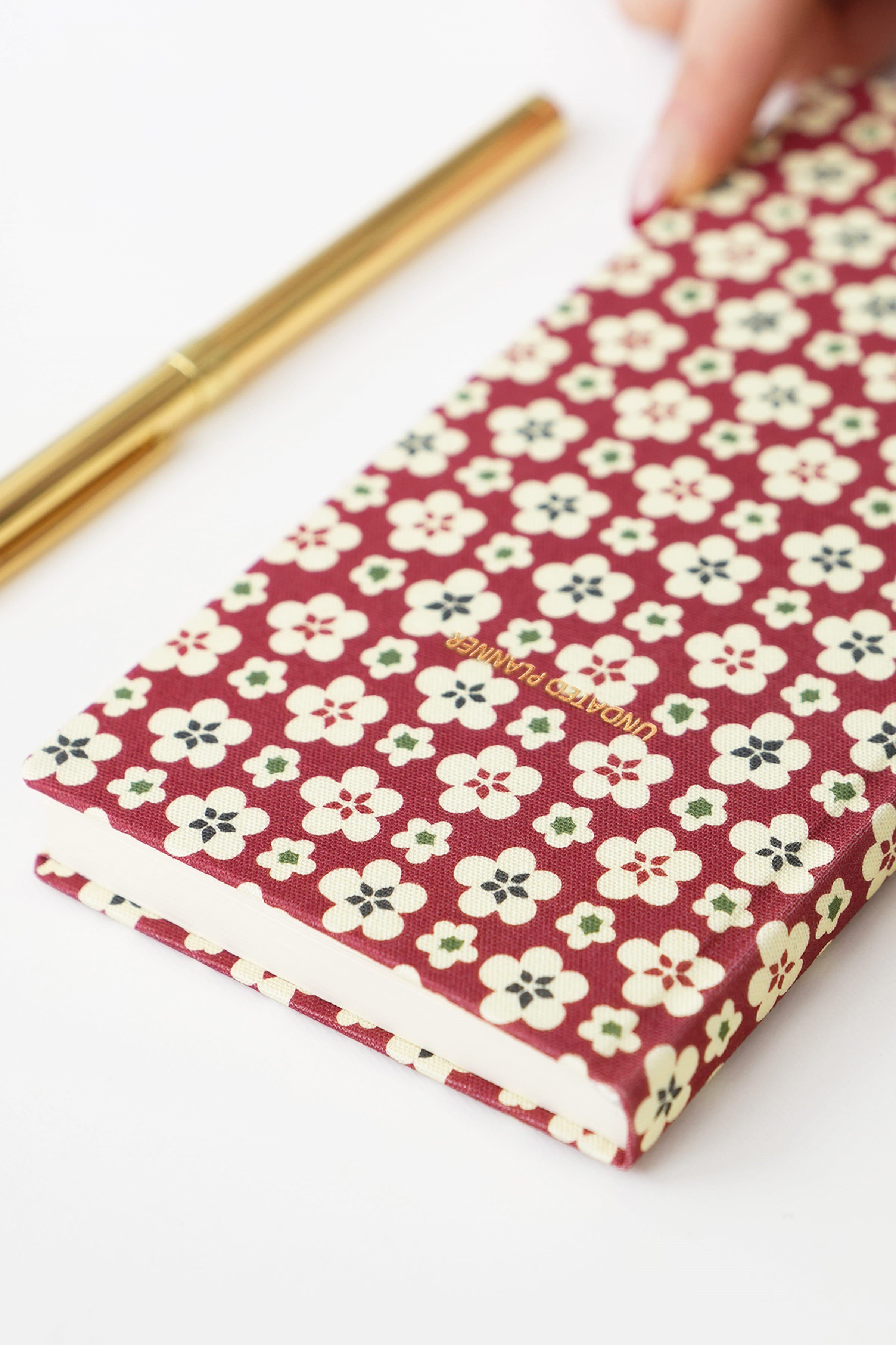 Matt Notebook 9x18 cm Keten Süresiz Haftalık Planlayıcı Kareli Cep Ajandası Çiçekler