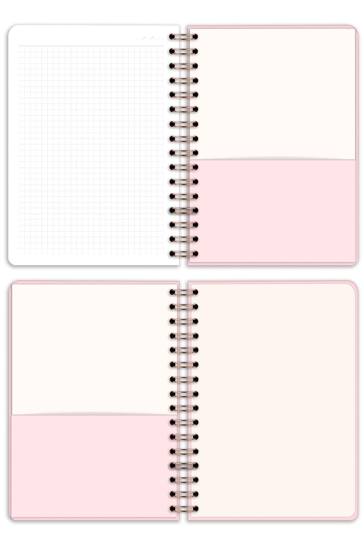Matt Notebook A5 15x21 cm Spiralli Lastikli Kareli Tarihsiz Not Defteri Pembe