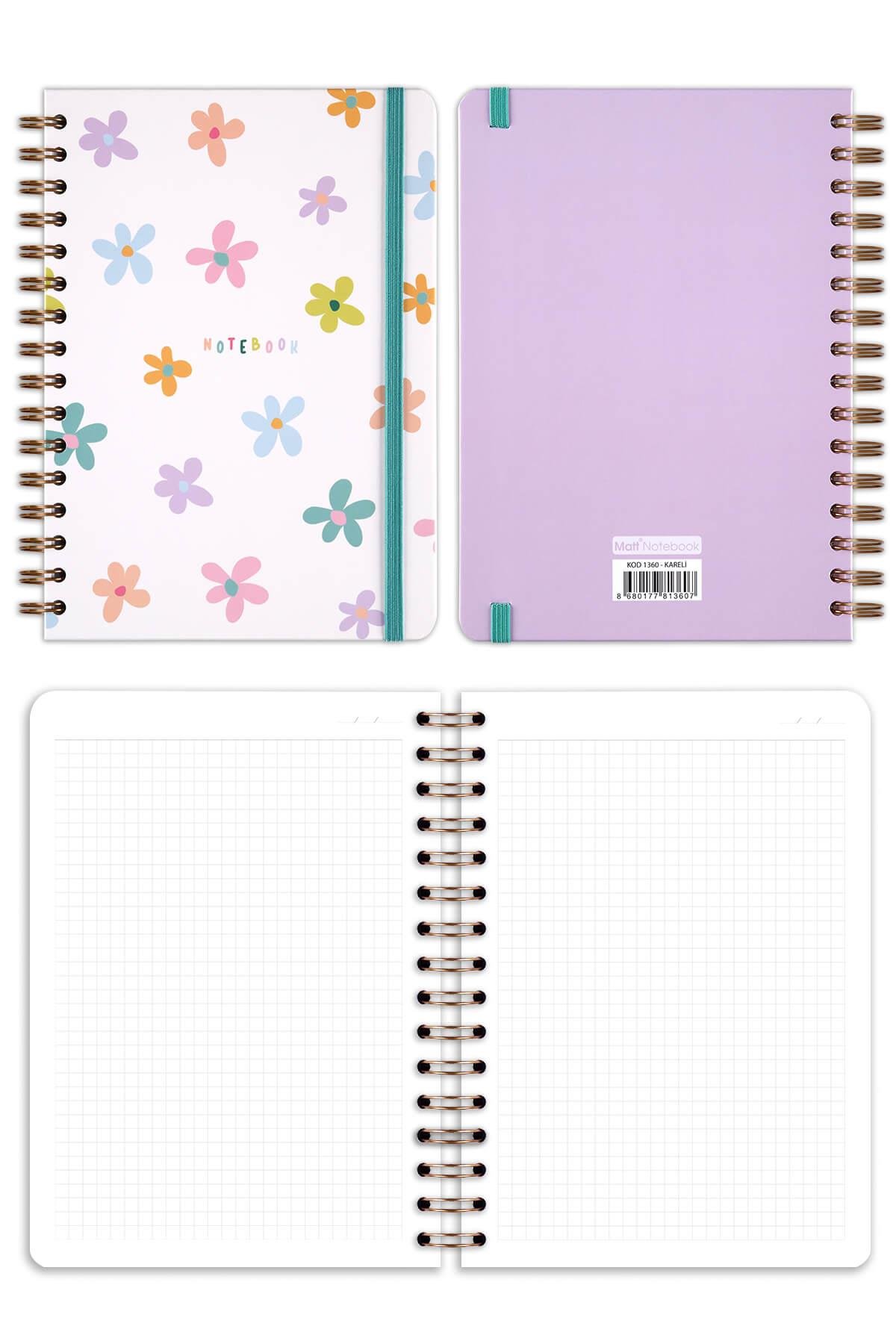 Matt Notebook A5 15x21 cm Spiralli Lastikli 2'li Tarihsiz Not Defteri Seti 1 Kareli 1 Çizgili