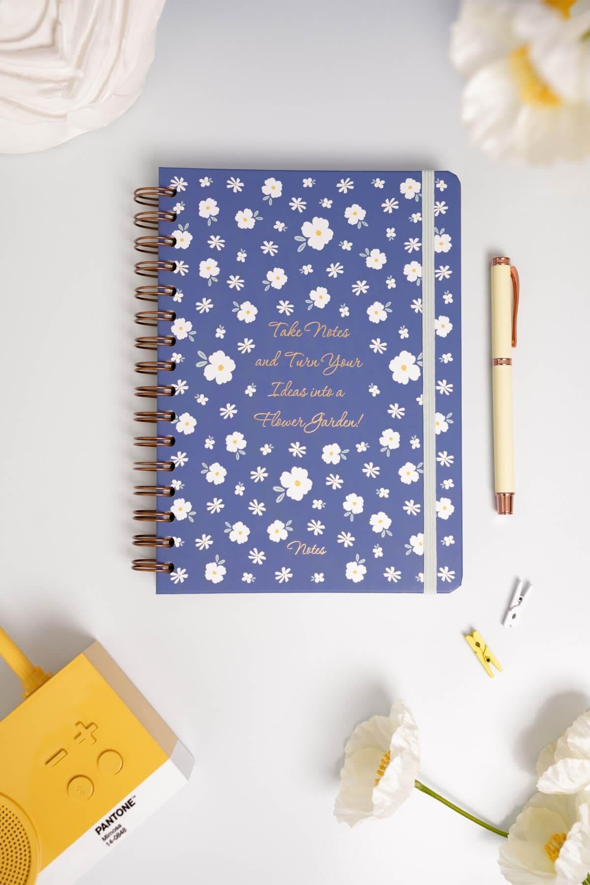 Matt Notebook A5 15x21 cm Spiralli Lastikli Kareli Tarihsiz Not Defteri Papatyalar