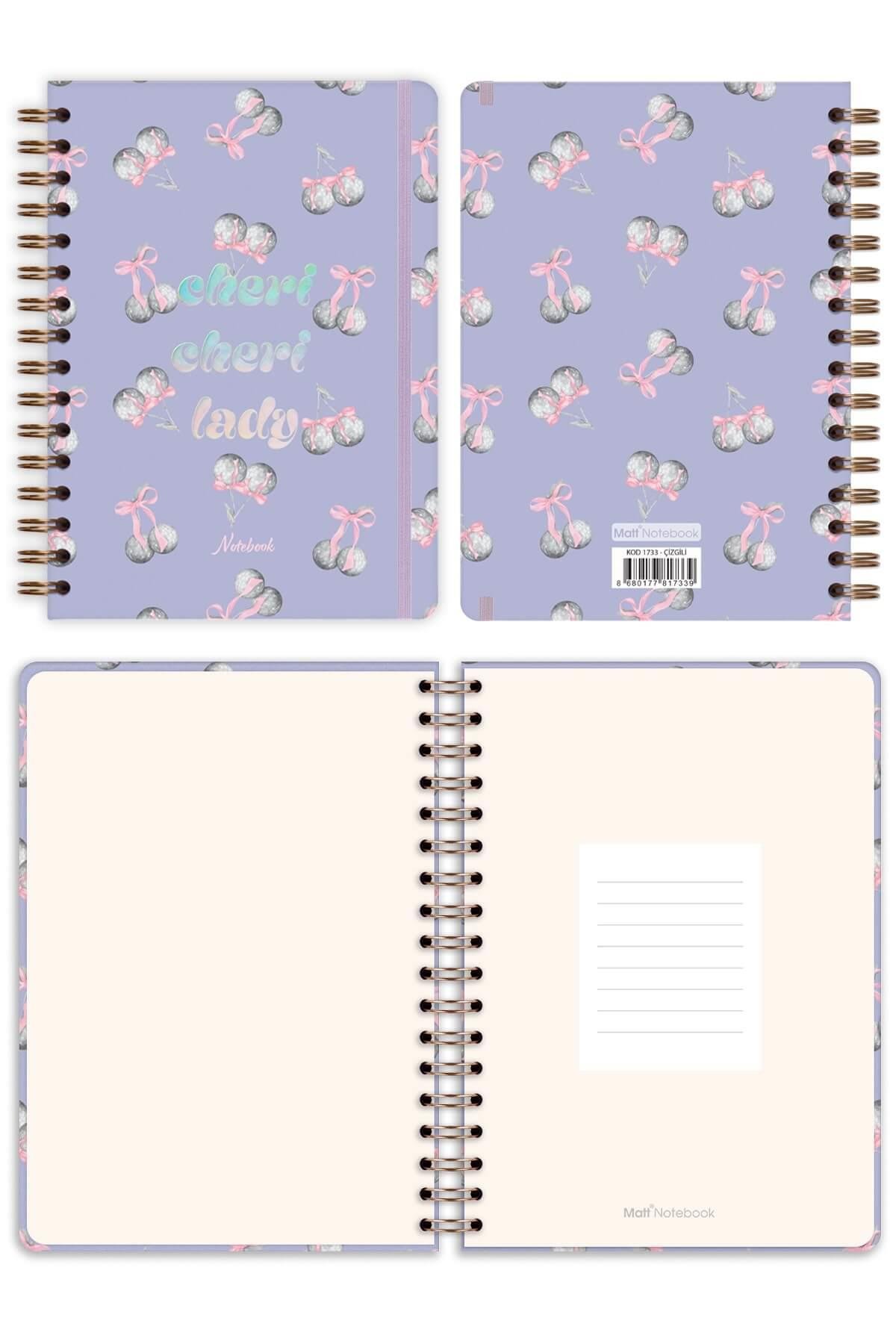 Matt Notebook A5 15x21 cm Spiralli Lastikli Çizgili Tarihsiz Not Defteri Kiraz Fiyonk
