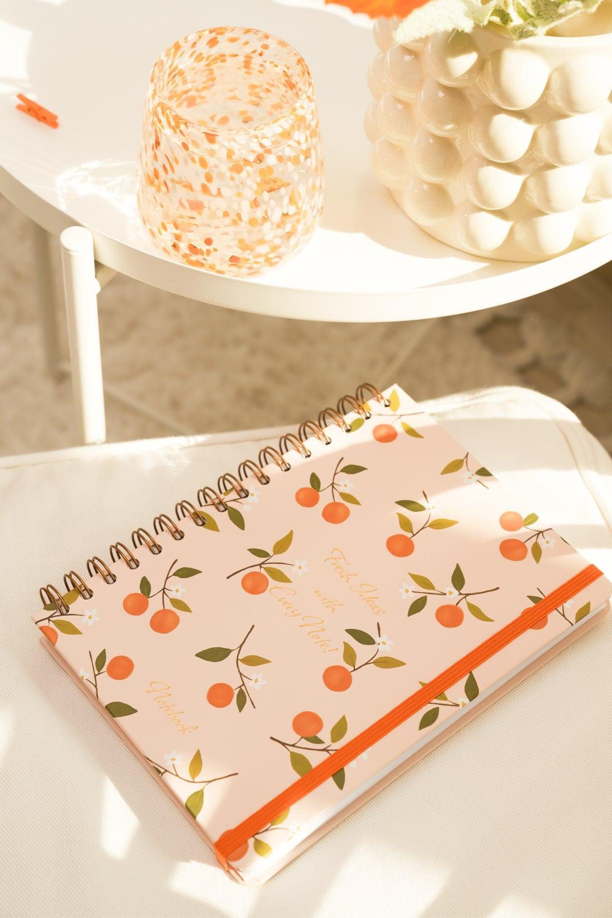 Matt Notebook A5 15x21 cm Spiralli Lastikli Kareli Tarihsiz Not Defteri Portakal Çiçeği