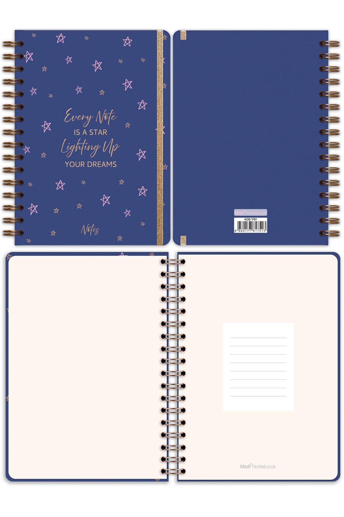 Matt Notebook A5 15x21 cm Spiralli Lastikli Düz, Çizgisiz Tarihsiz Not Defteri Yıldızlar