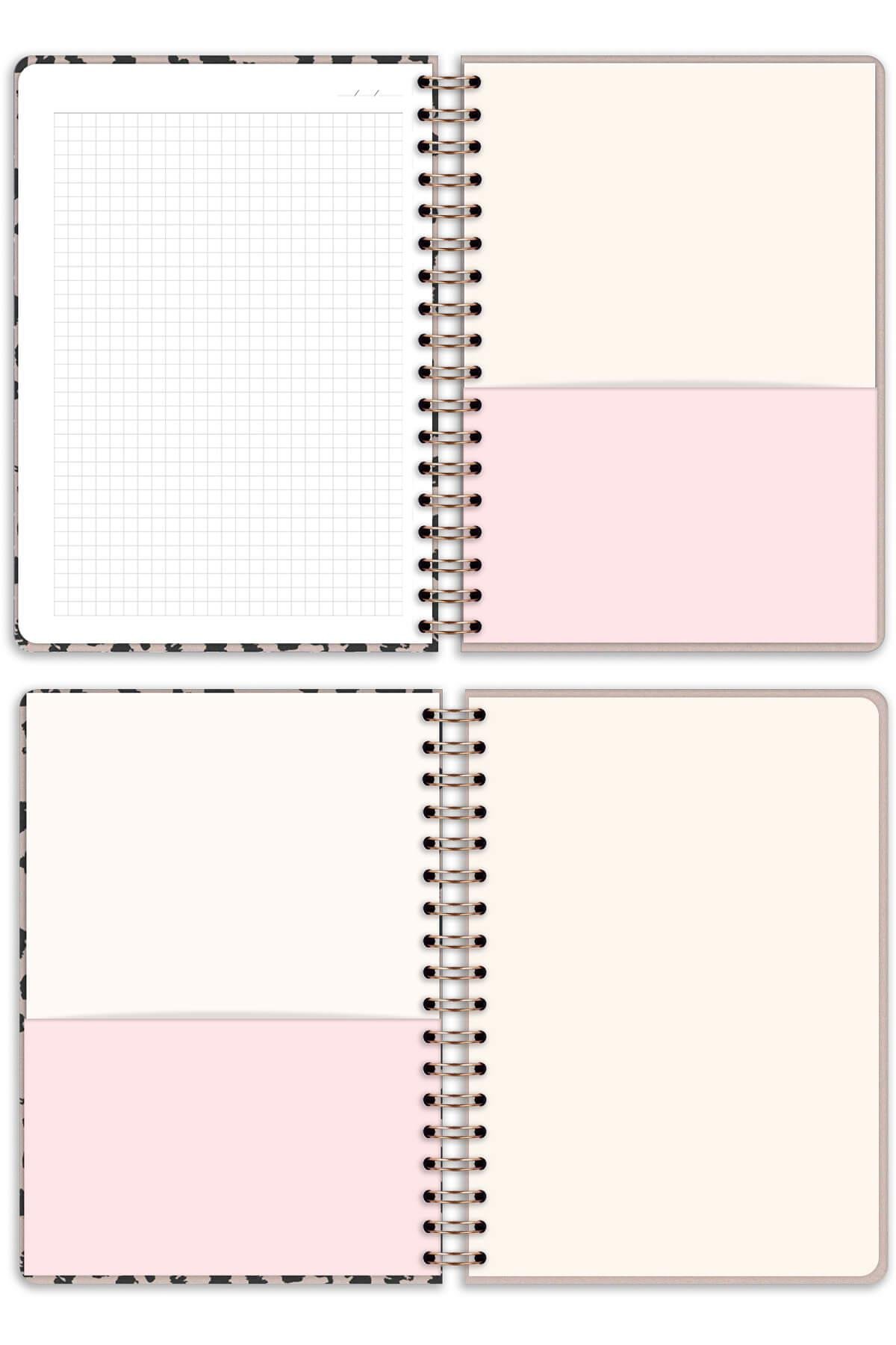 Matt Notebook A5 15x21 cm Spiralli Lastikli Kareli Tarihsiz Not Defteri Palmiyeler