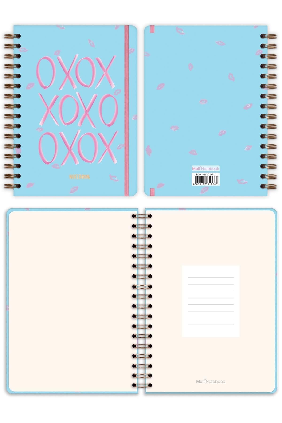 Matt Notebook A5 15x21 cm Spiralli Lastikli Çizgili Tarihsiz Not Defteri XOXO