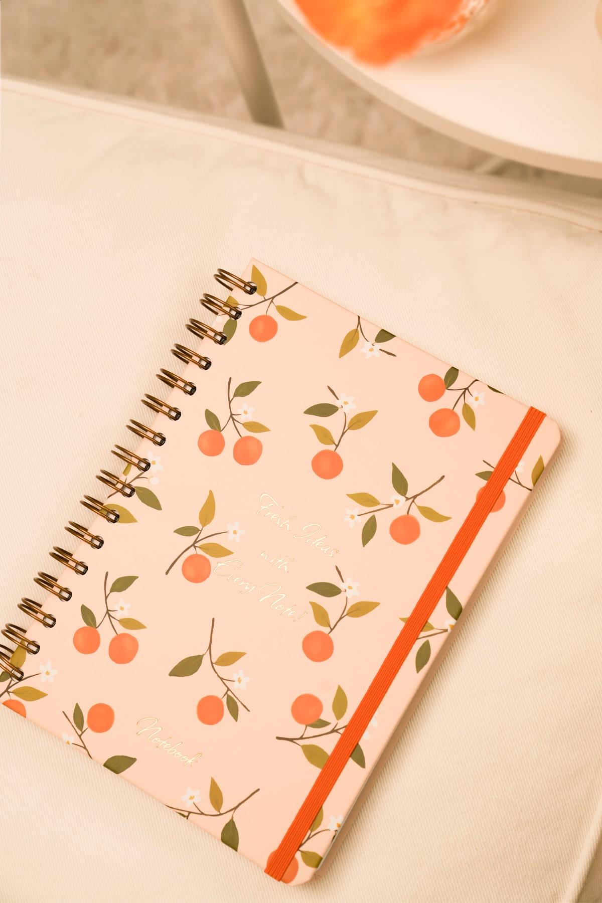Matt Notebook A5 15x21 cm Spiralli Lastikli Kareli Tarihsiz Not Defteri Portakal Çiçeği