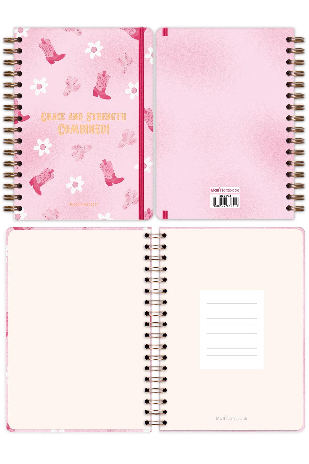 Matt Notebook A5 15x21 cm Spiralli Lastikli Noktalı Tarihsiz Not Defteri Kovboy Çizme