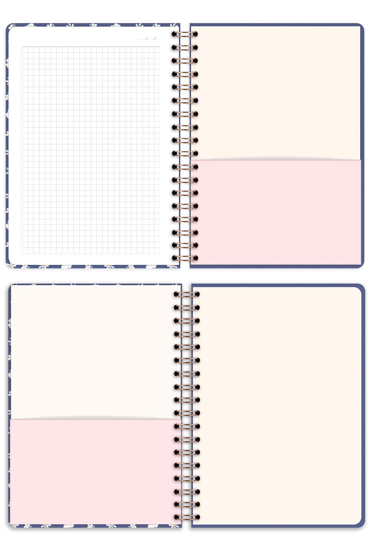Matt Notebook A5 15x21 cm Spiralli Lastikli Kareli Tarihsiz Not Defteri Papatyalar