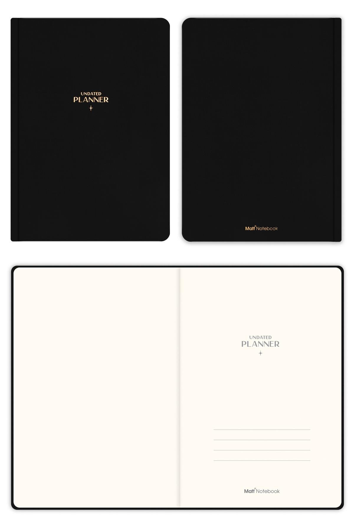Matt Notebook A5 Keten Süresiz Planlayıcı Ajanda Siyah