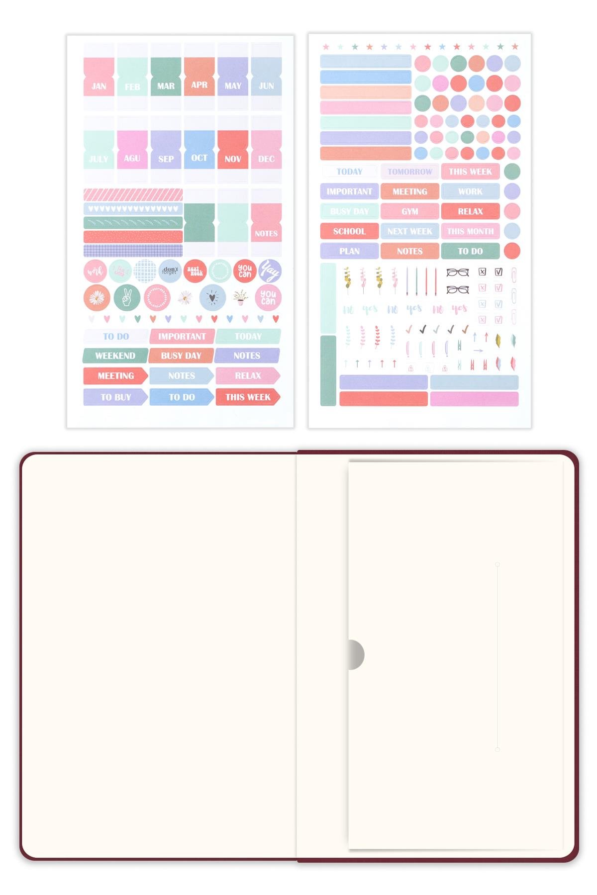 Matt Notebook A5 Keten Süresiz Planlayıcı Ajanda Bordo