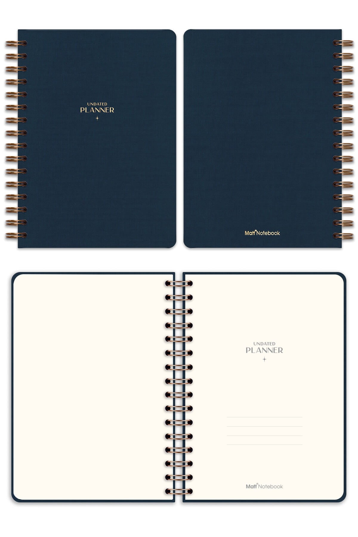 Matt Notebook A5 Spiralli Keten Süresiz Planlayıcı Ajanda Lacivert