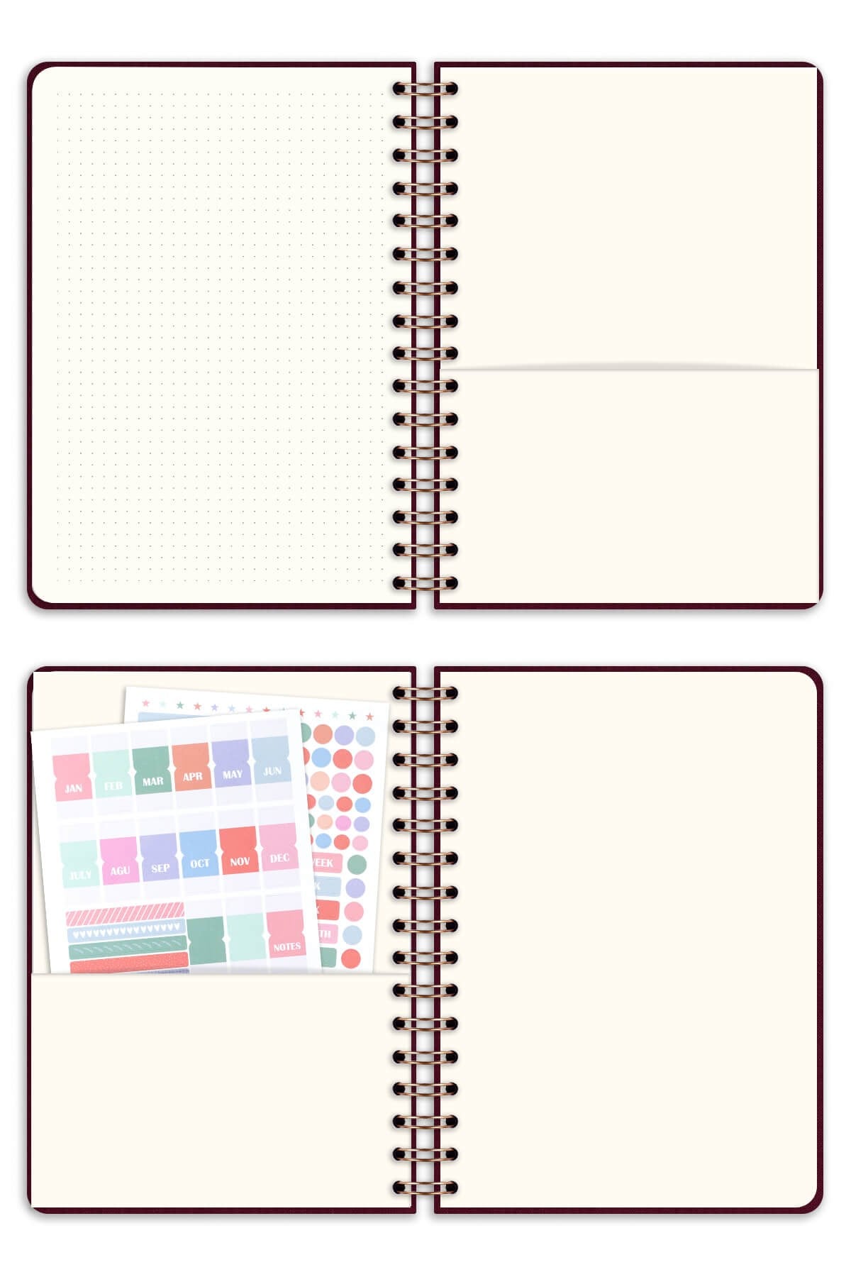 Matt Notebook A5 Spiralli Keten Süresiz Planlayıcı Ajanda Bordo