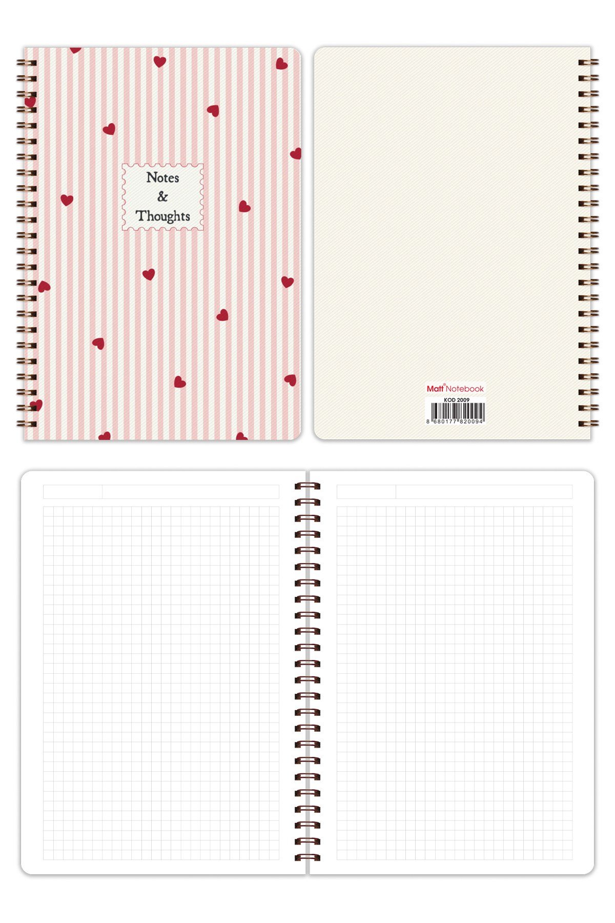 Matt Notebook A5 Spiralli Okul Defteri 80 yaprak 2'li Set – Çizgili & Kareli